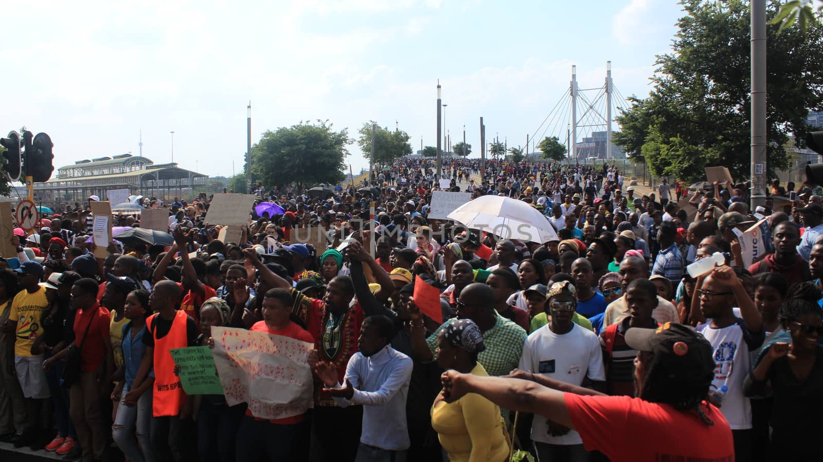 SOUTH AFRICA, Johannesburg: Thousands of students from two universities marched to the ANC head office in Johannesburg on October 22, 2015 in protest over proposed fee rises. They began at their respective campuses at University of Witwatersrand and the University of Johannesburg to give Gwede Mantashe, the Secretary General of the African National Congress a memorandum in which they asked for free quality education for all.