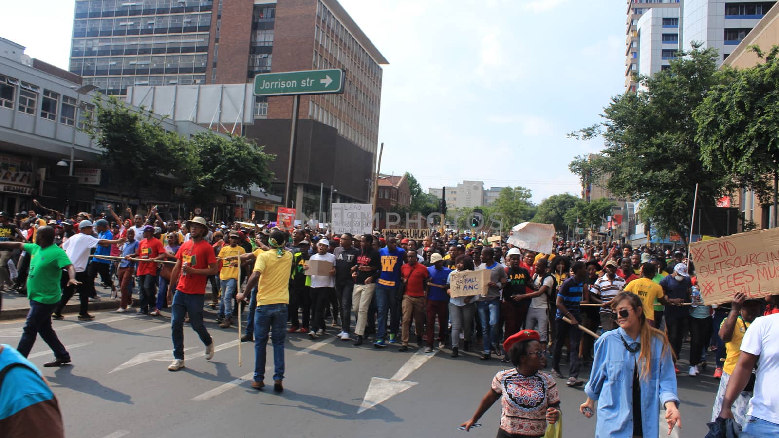 SOUTH AFRICA, Johannesburg: Thousands of students from two universities marched to the ANC head office in Johannesburg on October 22, 2015 in protest over proposed fee rises. They began at their respective campuses at University of Witwatersrand and the University of Johannesburg to give Gwede Mantashe, the Secretary General of the African National Congress a memorandum in which they asked for free quality education for all.
