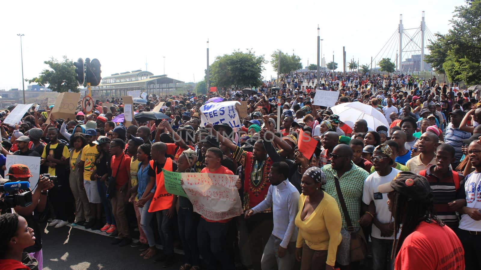 SOUTH AFRICA, Johannesburg: Thousands of students from two universities marched to the ANC head office in Johannesburg on October 22, 2015 in protest over proposed fee rises. They began at their respective campuses at University of Witwatersrand and the University of Johannesburg to give Gwede Mantashe, the Secretary General of the African National Congress a memorandum in which they asked for free quality education for all.