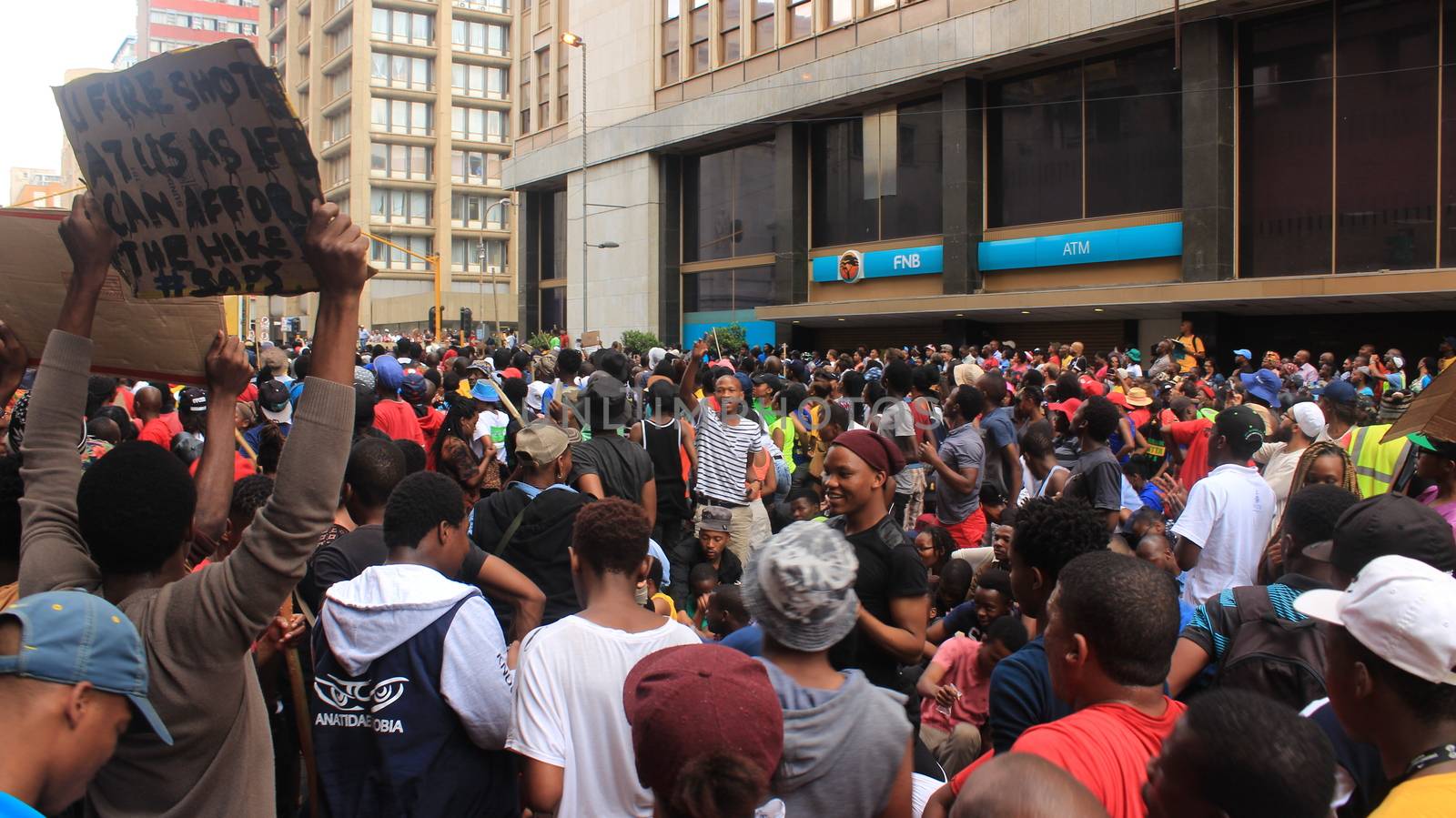 SOUTH AFRICA, Johannesburg: Thousands of students from two universities marched to the ANC head office in Johannesburg on October 22, 2015 in protest over proposed fee rises. They began at their respective campuses at University of Witwatersrand and the University of Johannesburg to give Gwede Mantashe, the Secretary General of the African National Congress a memorandum in which they asked for free quality education for all.