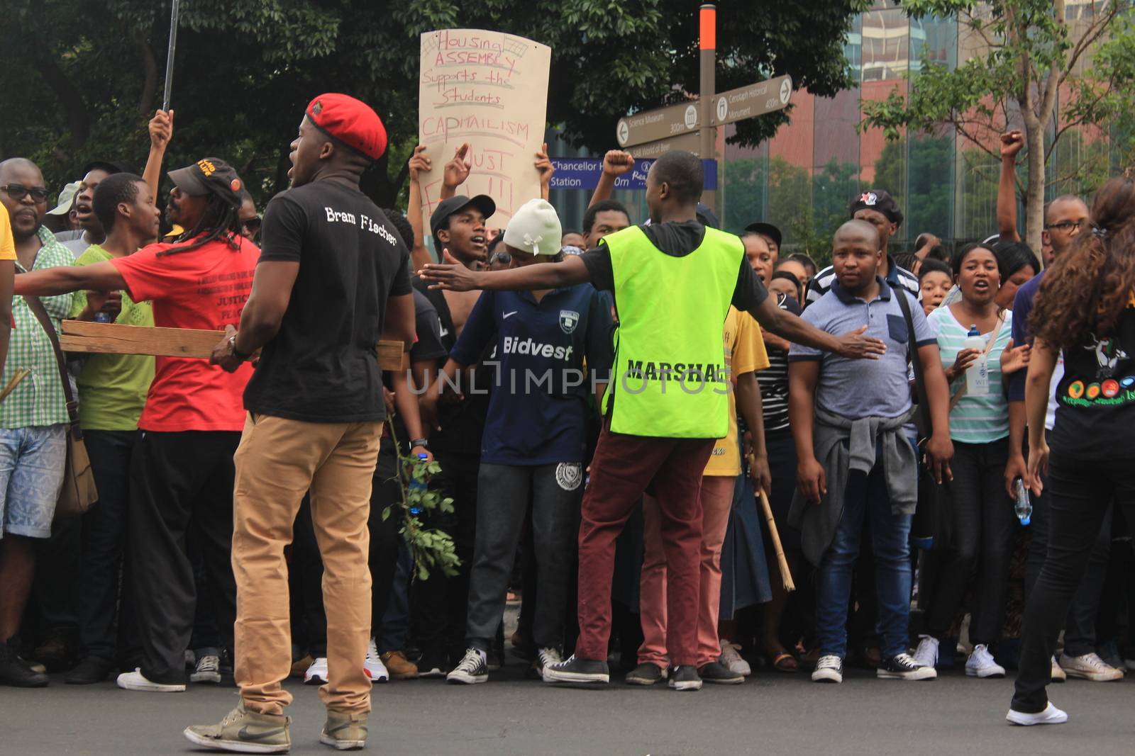 SOUTH AFRICA, Johannesburg: Thousands of students from two universities marched to the ANC head office in Johannesburg on October 22, 2015 in protest over proposed fee rises. They began at their respective campuses at University of Witwatersrand and the University of Johannesburg to give Gwede Mantashe, the Secretary General of the African National Congress a memorandum in which they asked for free quality education for all.
