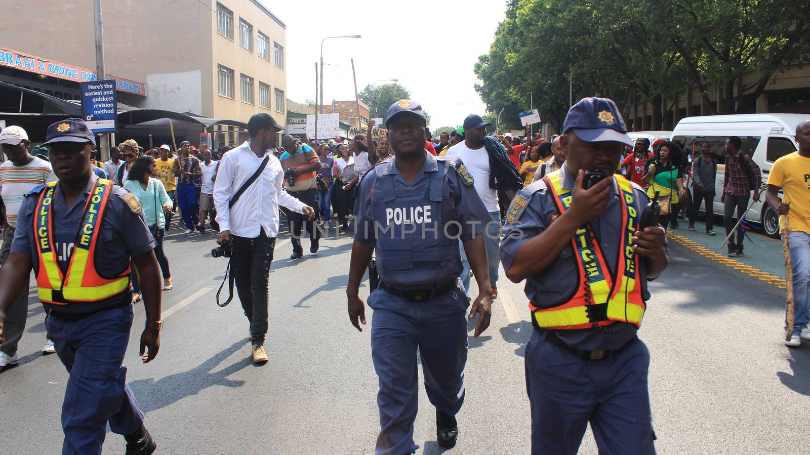 SOUTH AFRICA, Johannesburg: Thousands of students from two universities marched to the ANC head office in Johannesburg on October 22, 2015 in protest over proposed fee rises. They began at their respective campuses at University of Witwatersrand and the University of Johannesburg to give Gwede Mantashe, the Secretary General of the African National Congress a memorandum in which they asked for free quality education for all.