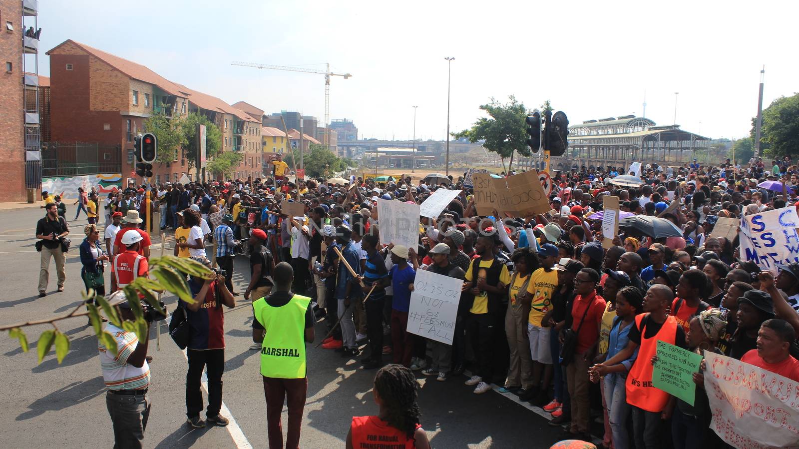 SOUTH AFRICA, Johannesburg: Thousands of students from two universities marched to the ANC head office in Johannesburg on October 22, 2015 in protest over proposed fee rises. They began at their respective campuses at University of Witwatersrand and the University of Johannesburg to give Gwede Mantashe, the Secretary General of the African National Congress a memorandum in which they asked for free quality education for all.