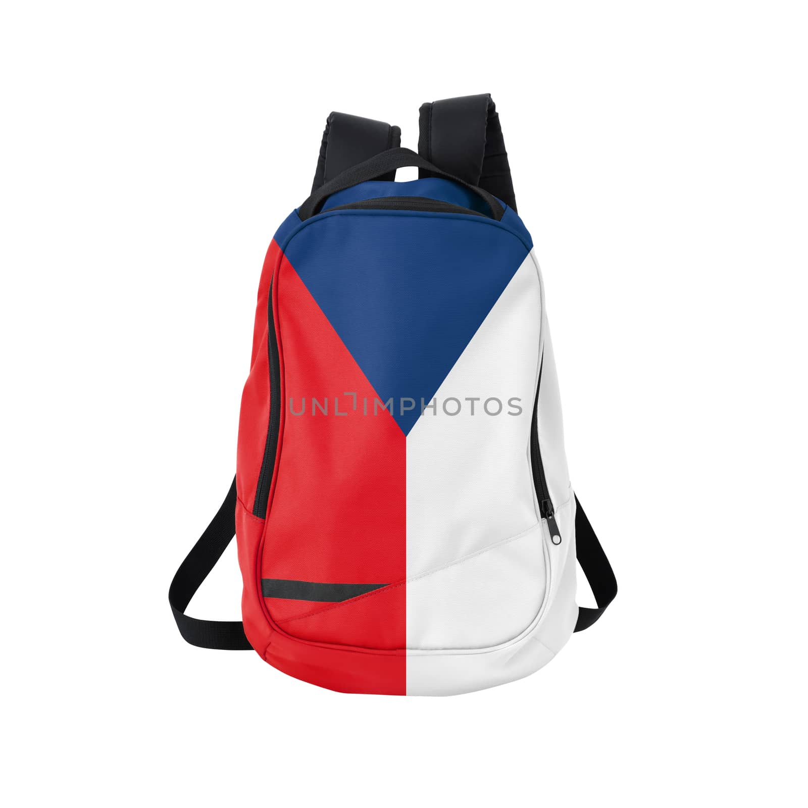 Czech flag backpack isolated on white background. Back to school concept. Education and study abroad. Travel and tourism in Czech Republic