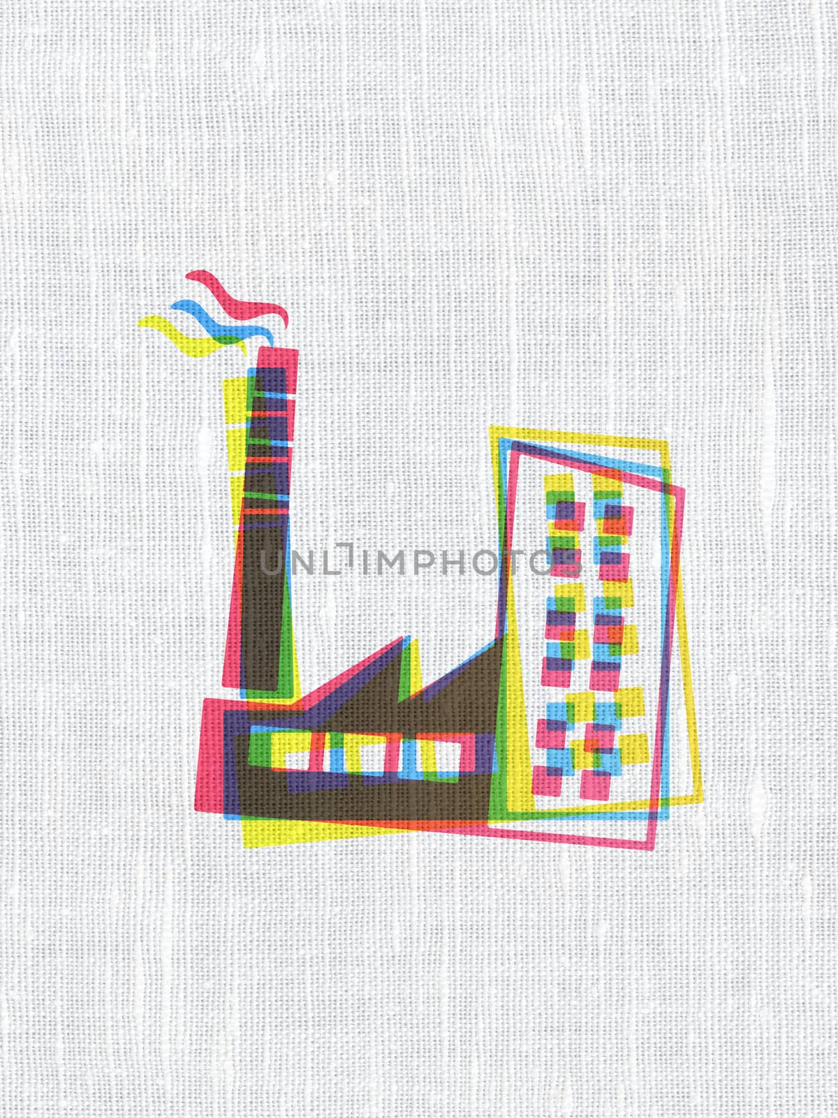 Industry concept: CMYK Industry Building on linen fabric texture background