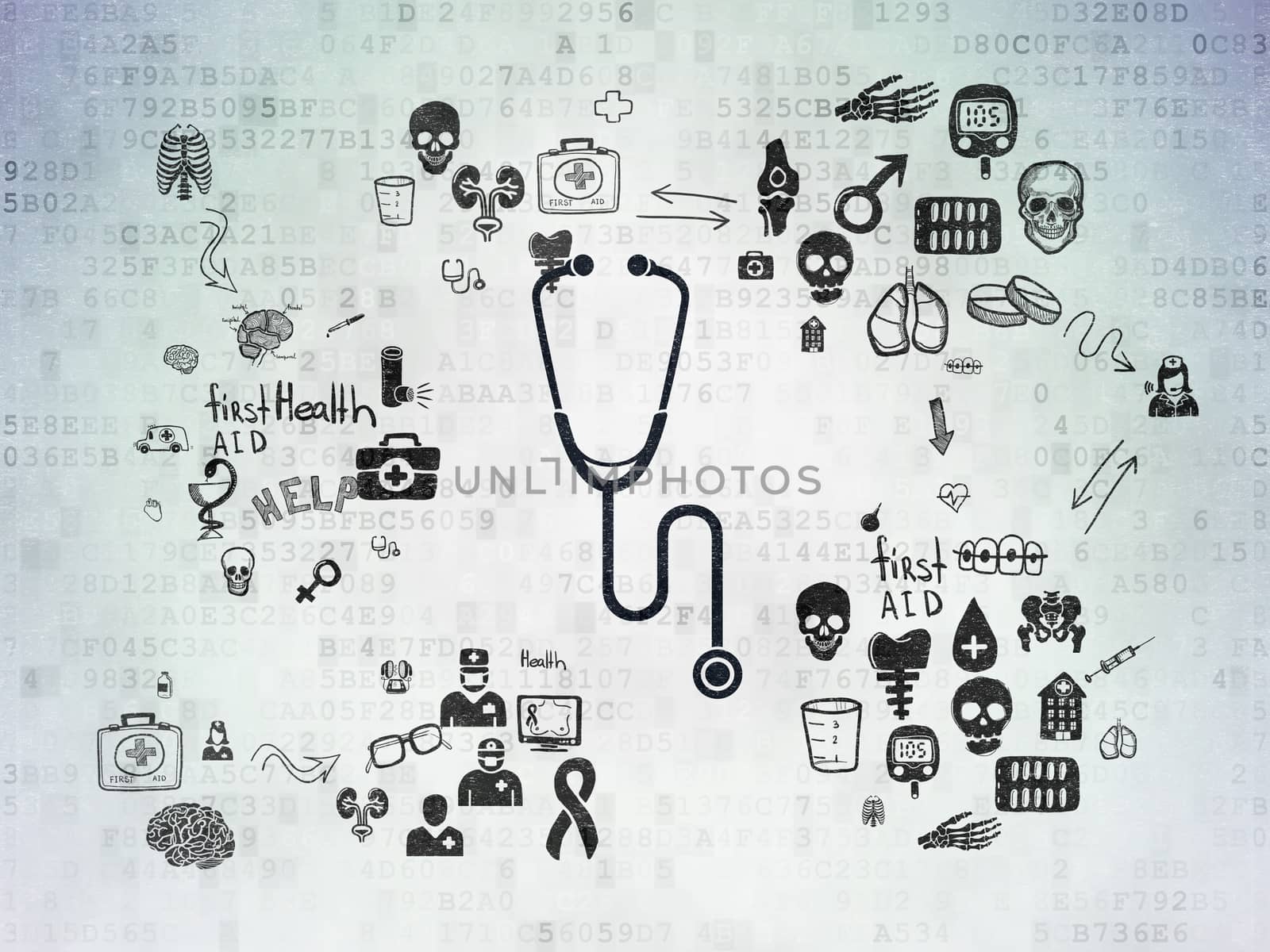 Healthcare concept: Stethoscope on Digital Paper background by maxkabakov