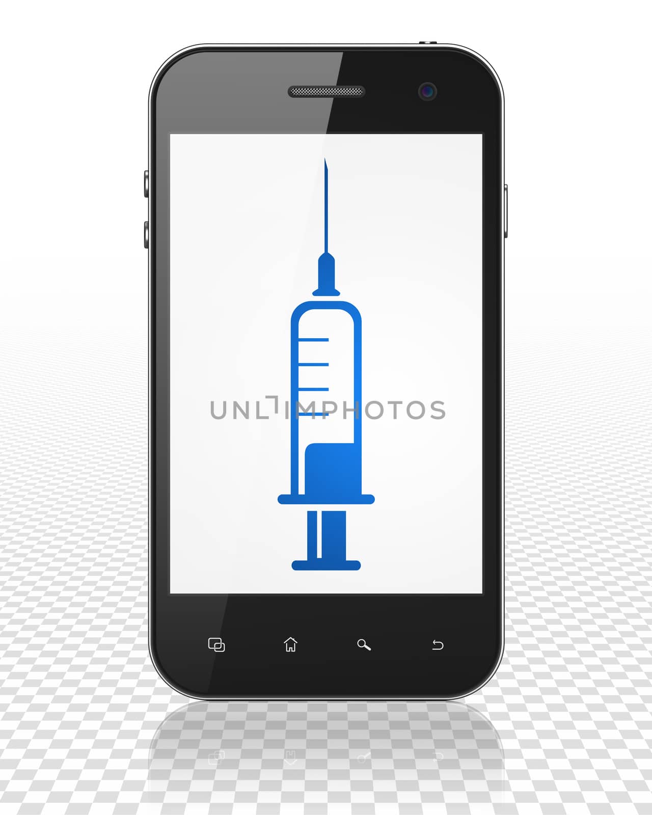 Health concept: Smartphone with Syringe on display by maxkabakov