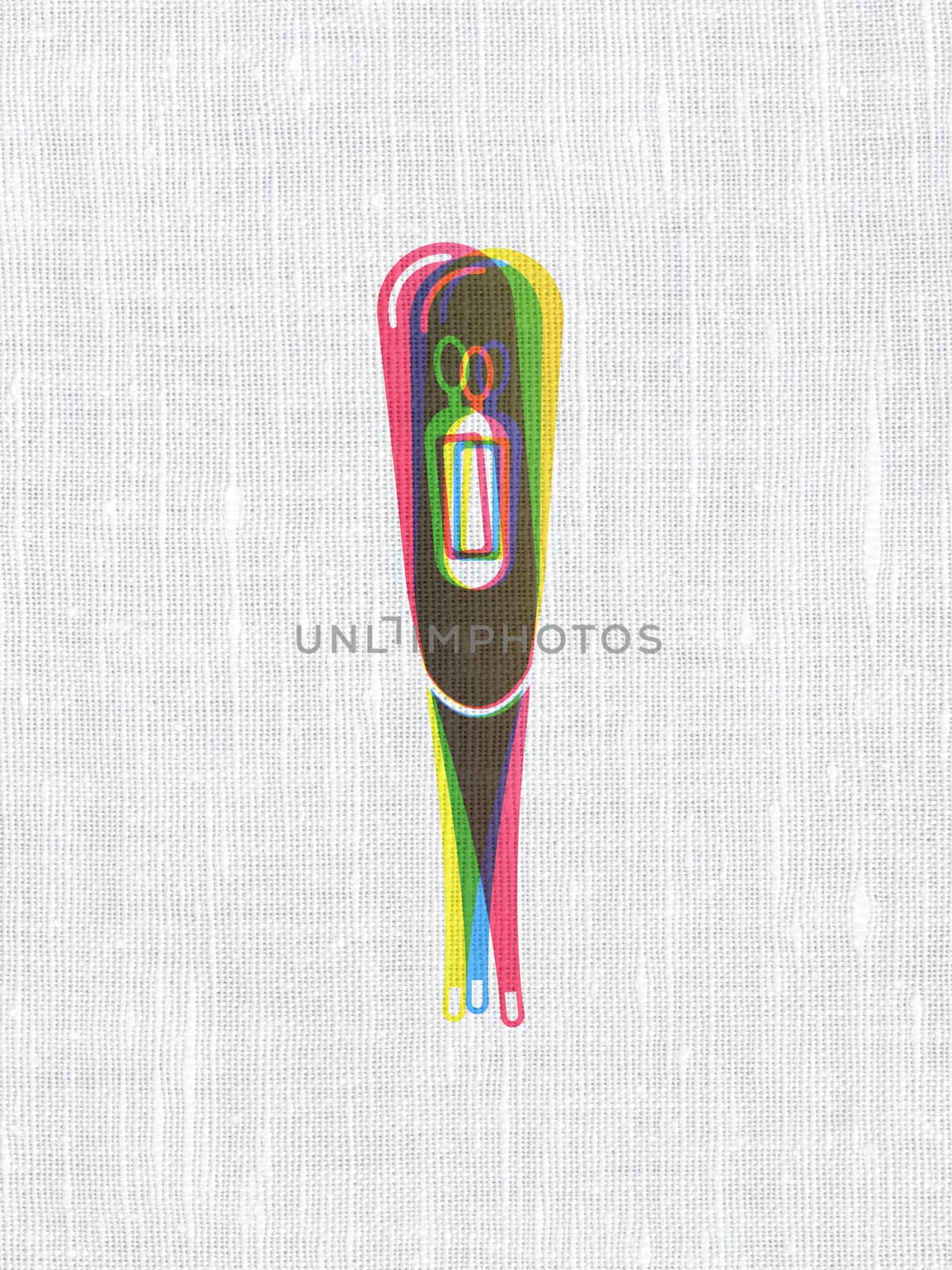 Healthcare concept: CMYK Thermometer on linen fabric texture background