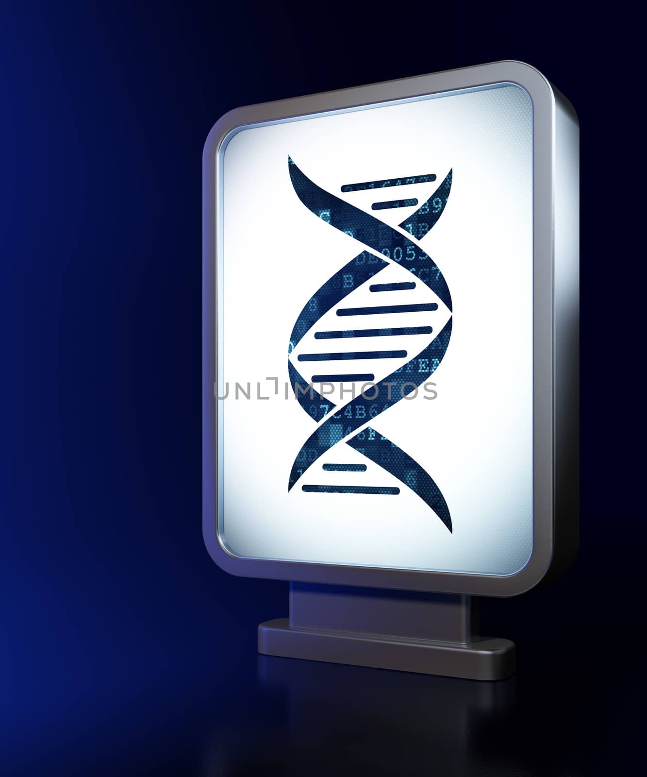 Healthcare concept: DNA on advertising billboard background, 3d render