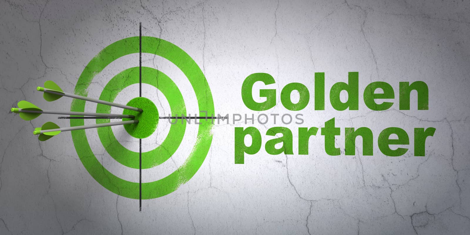 Business concept: target and Golden Partner on wall background by maxkabakov