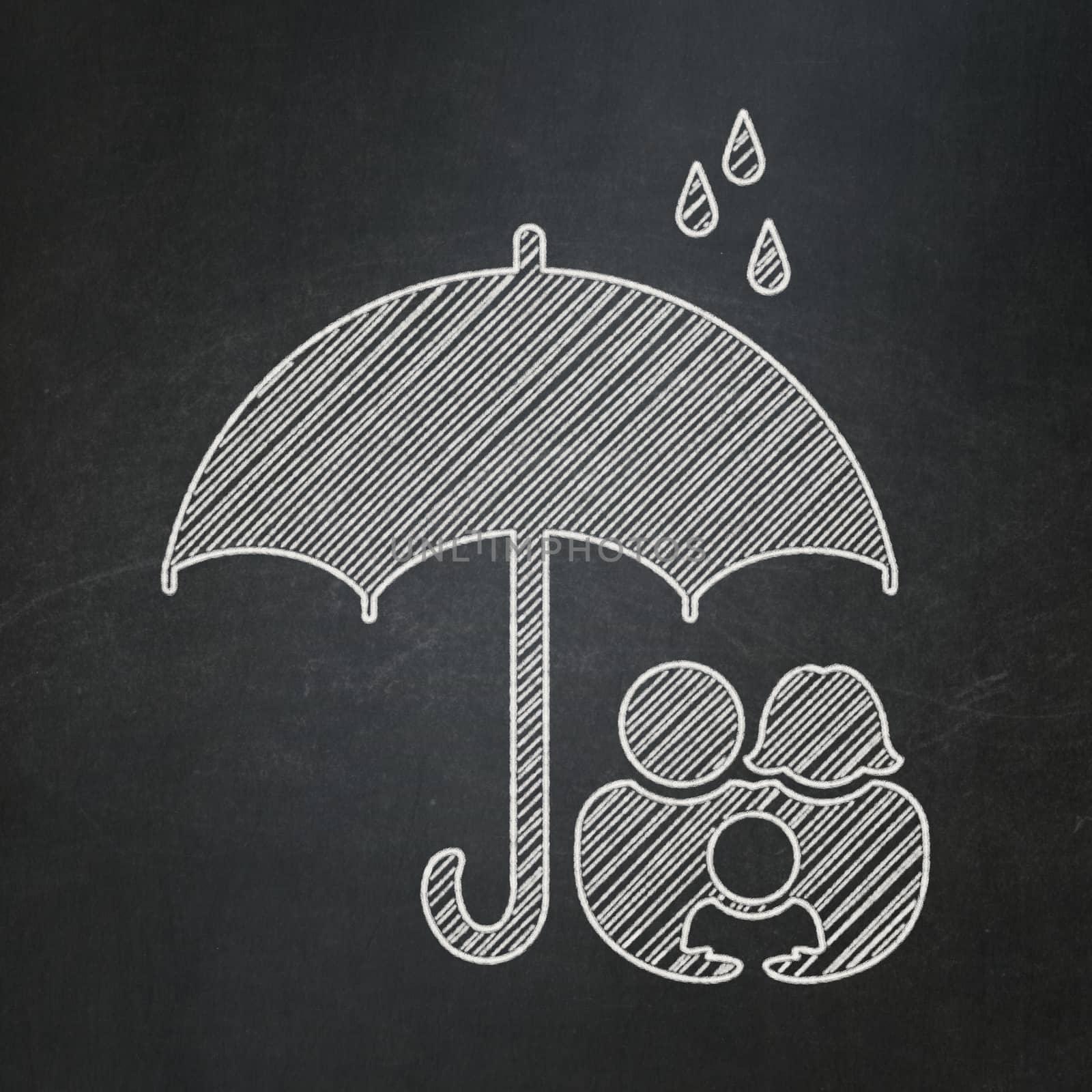 Security concept: Family And Umbrella icon on Black chalkboard background