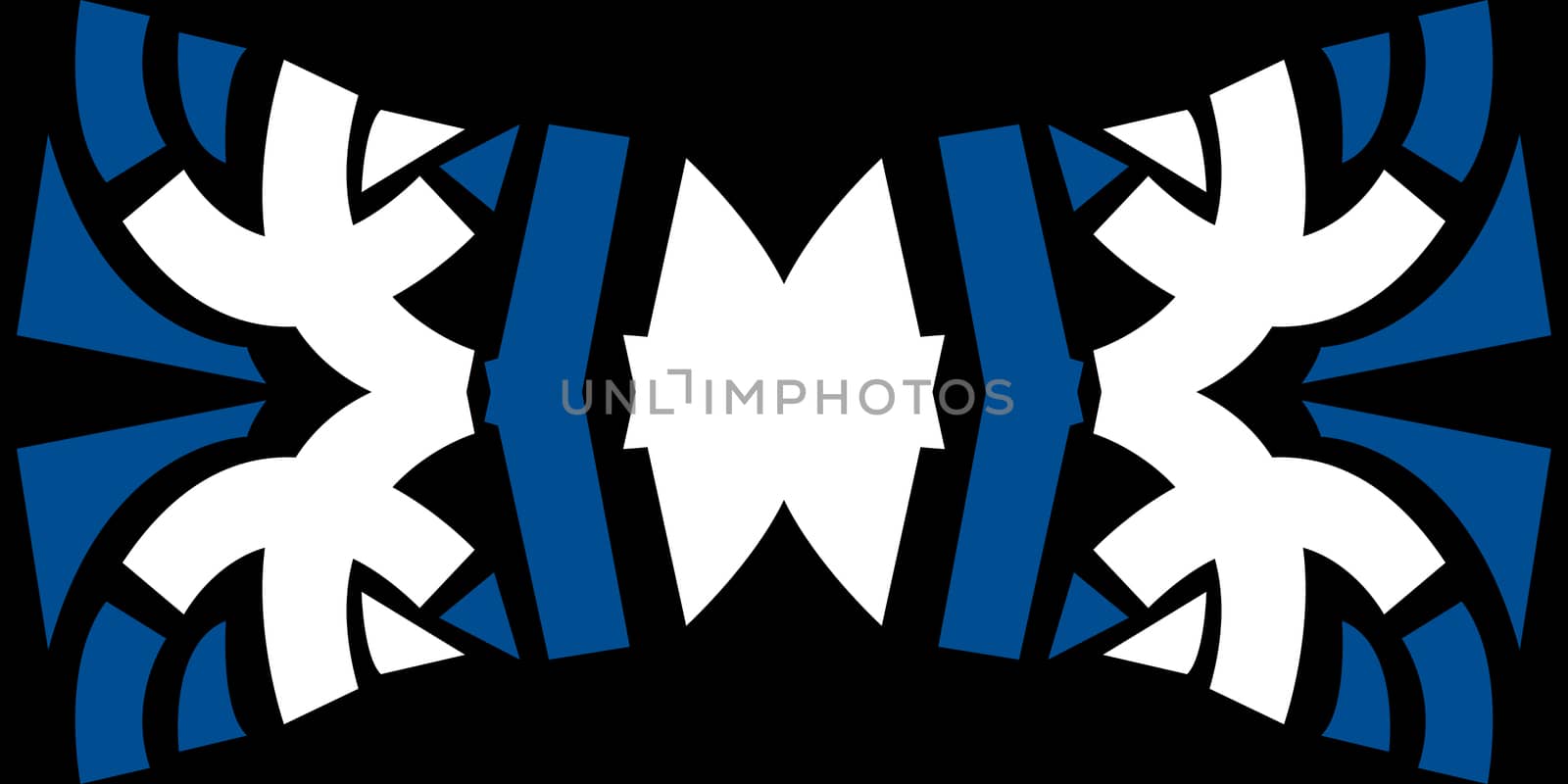 Abstract blue and white bowtie shape pattern over black