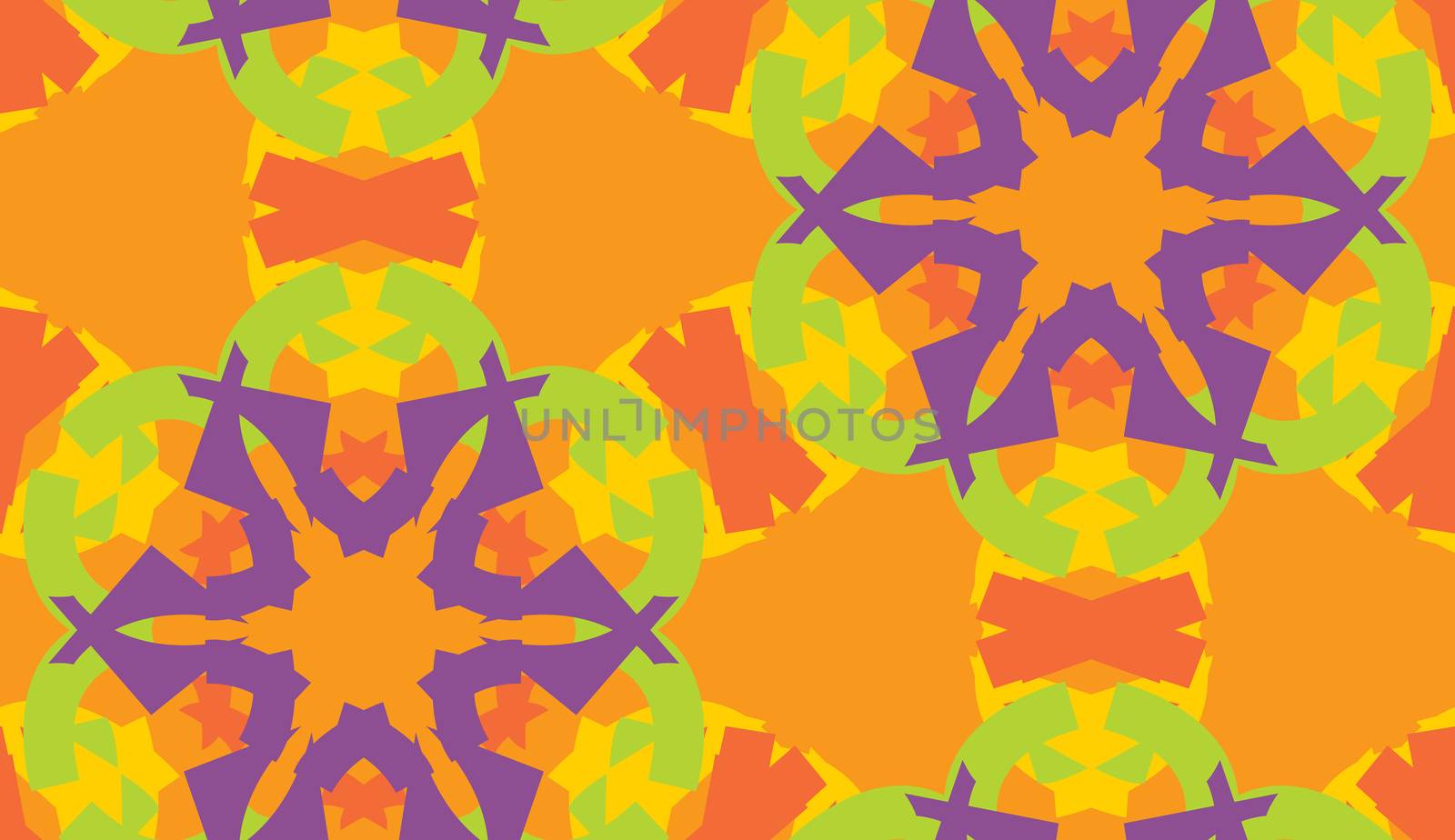 Seamless background of orange and purple snowflake shapes