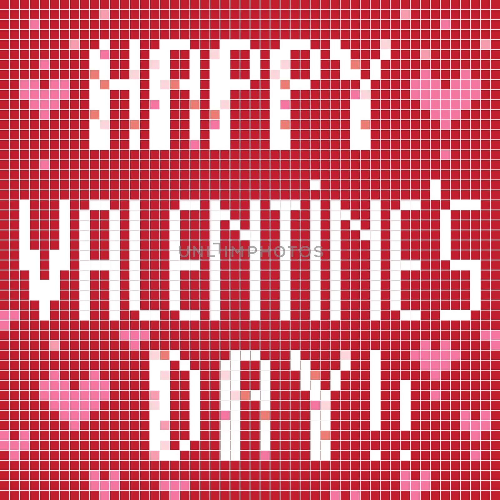 Valentine�s Day greetings card, pixel illustration of a scoreboard composition with digital text