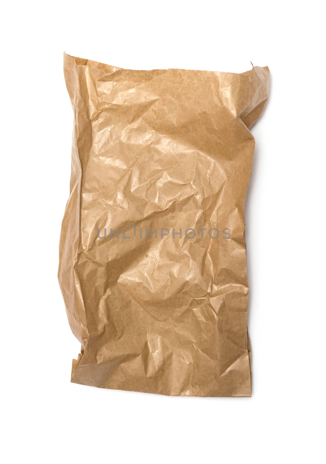 Crumpled paper bag with grease spots isolated on white by DNKSTUDIO