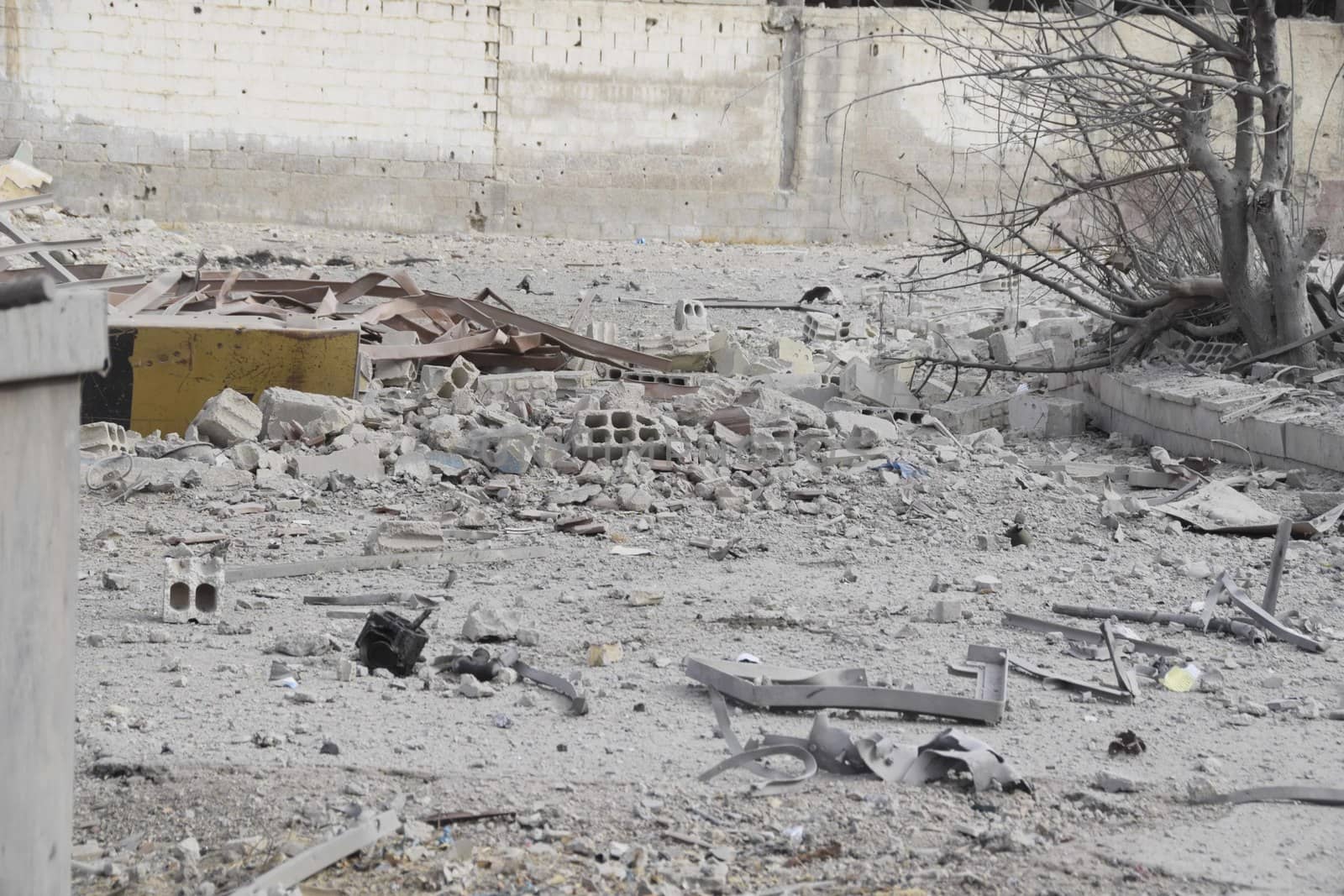 SYRIA, Harasta: Pictures show the Syrian town of Harasta in ruins on October 23, 2015 following a series of recent airstrikes. The Syrian army launched an offensive in the area which targeted various rebel opposition. In addition to airstrikes, the Syrian army also launched a ground operation in the region.