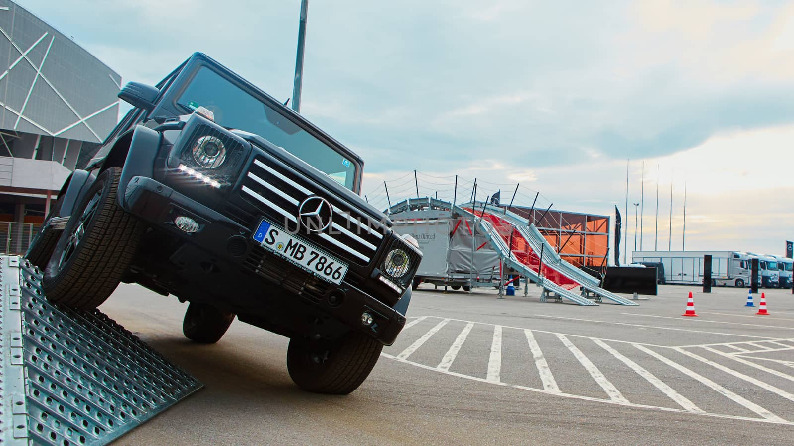 Lviv, Ukraine - OCTOBER 15, 2015: Mercedes Benz star experience. The interesting series of test drives Mercedes-Benz G 55 AMG