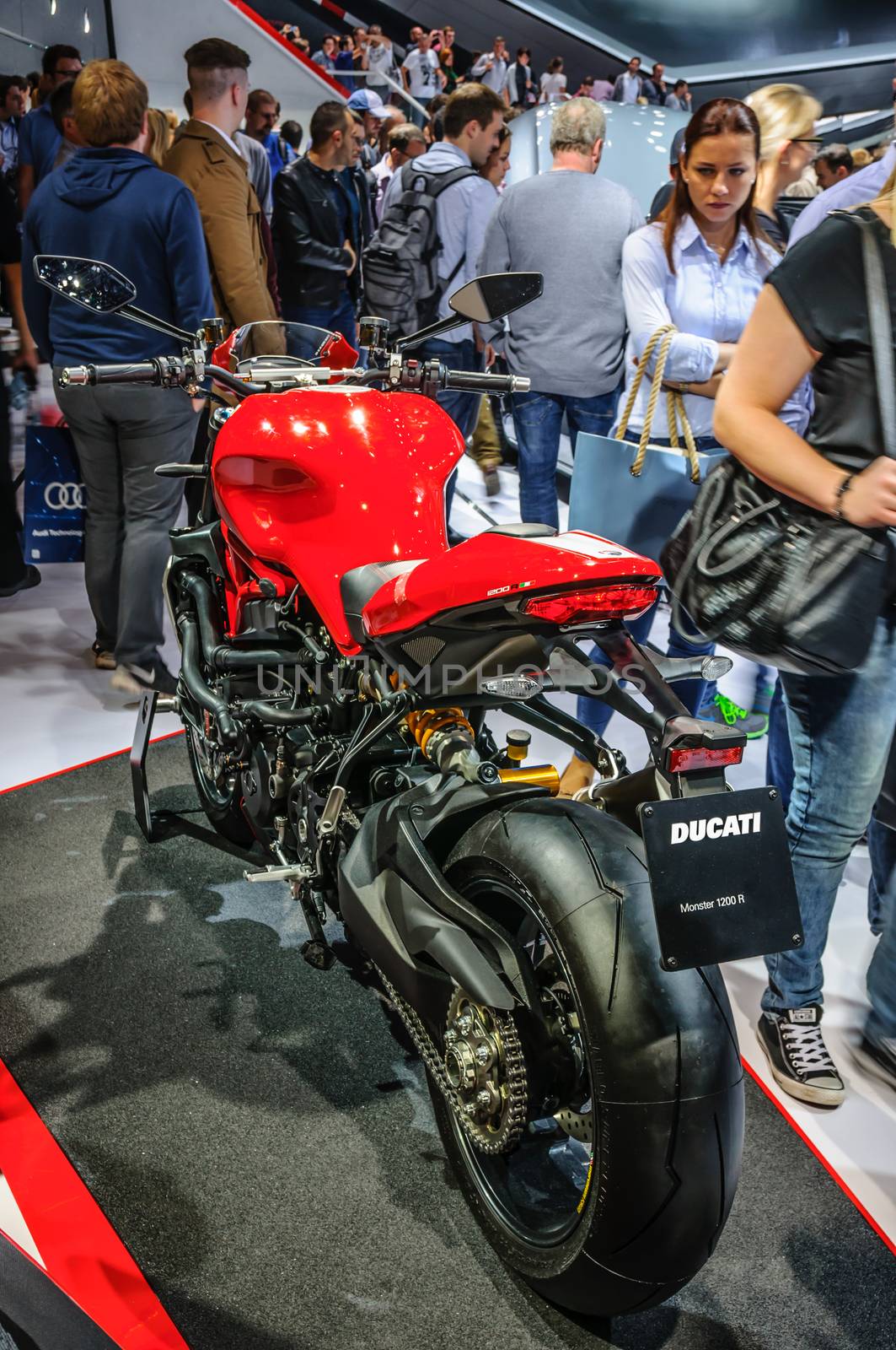 FRANKFURT - SEPT 2015: Ducati Streetfighter 848 presented at IAA International Motor Show on September 20, 2015 in Frankfurt, Germany