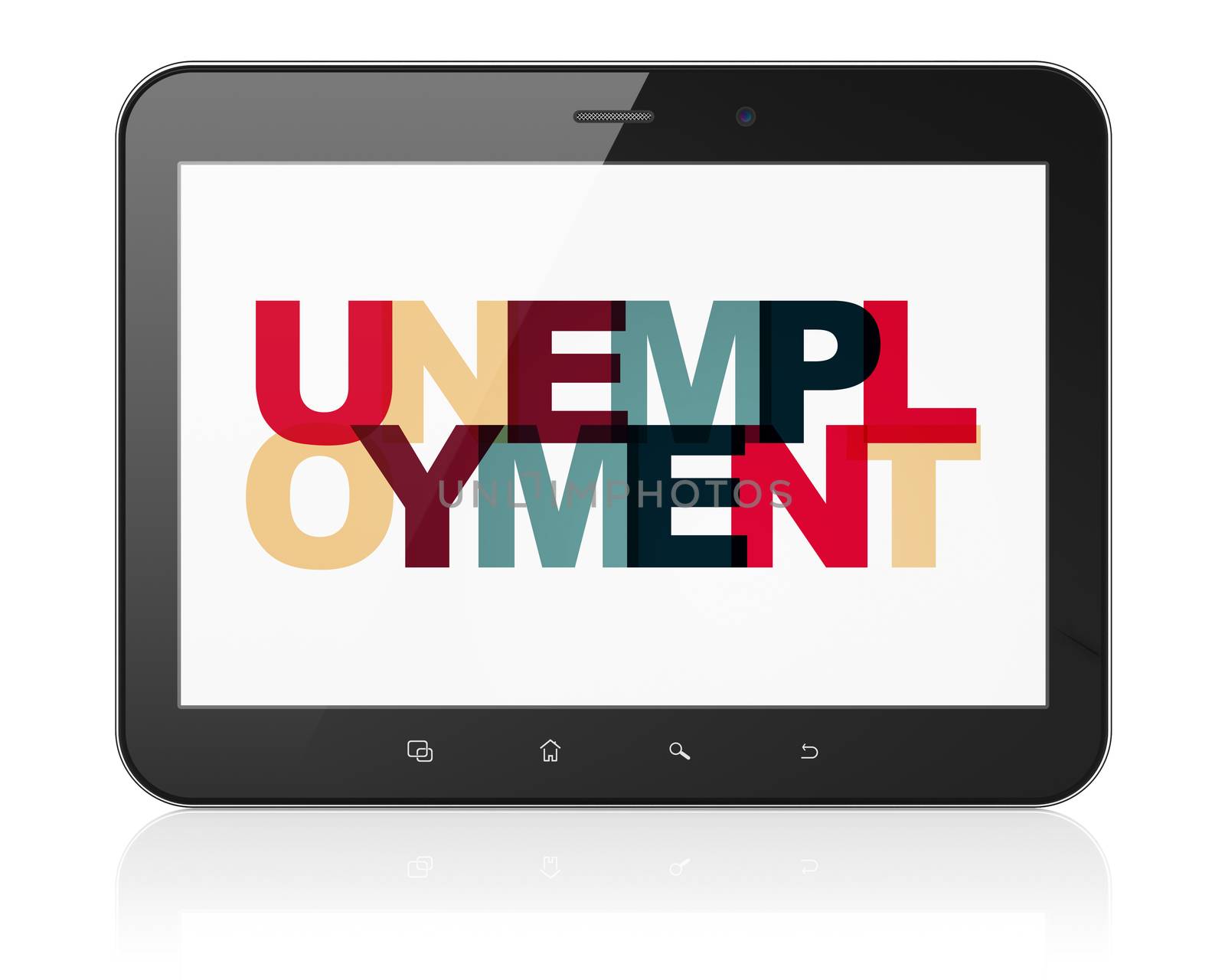 Business concept: Tablet Computer with Painted multicolor text Unemployment on display