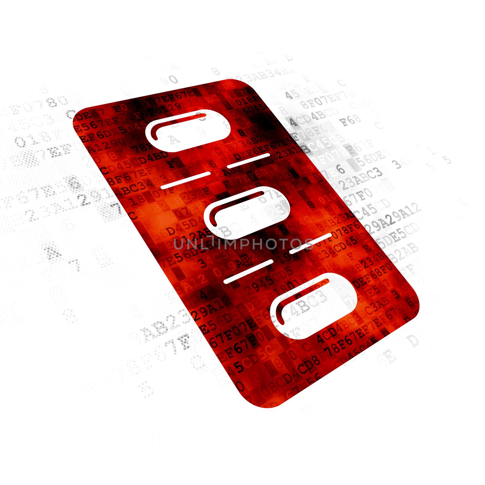 Medicine concept: Pixelated red Pills Blister icon on Digital background