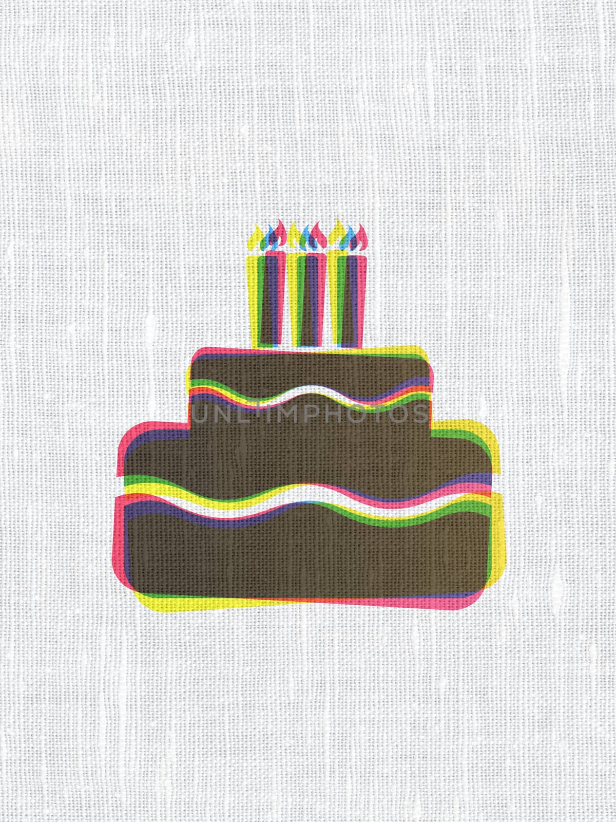Entertainment, concept: CMYK Cake on linen fabric texture background