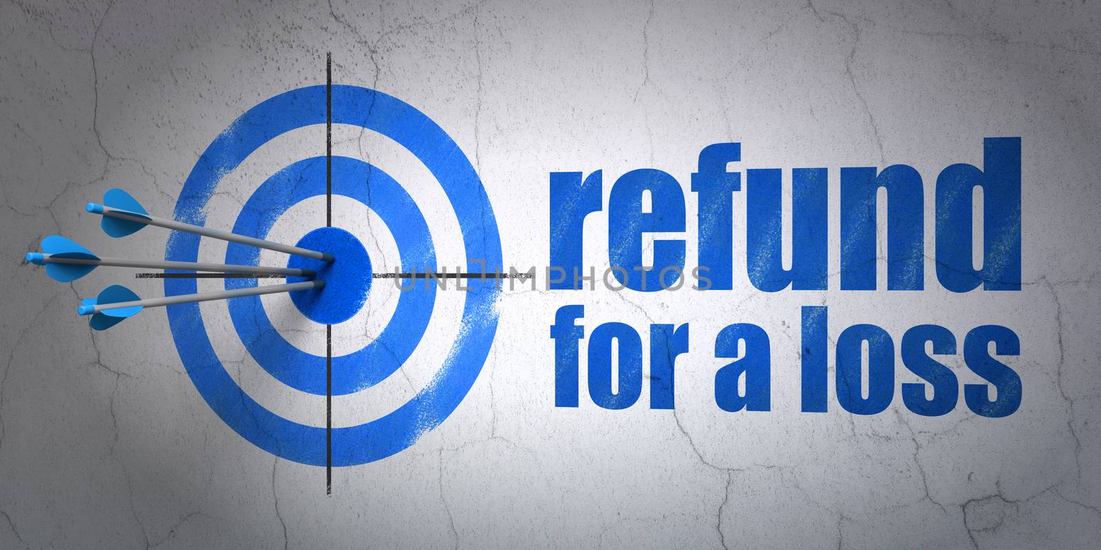 Success Insurance concept: arrows hitting the center of target, Blue Refund For A Loss on wall background