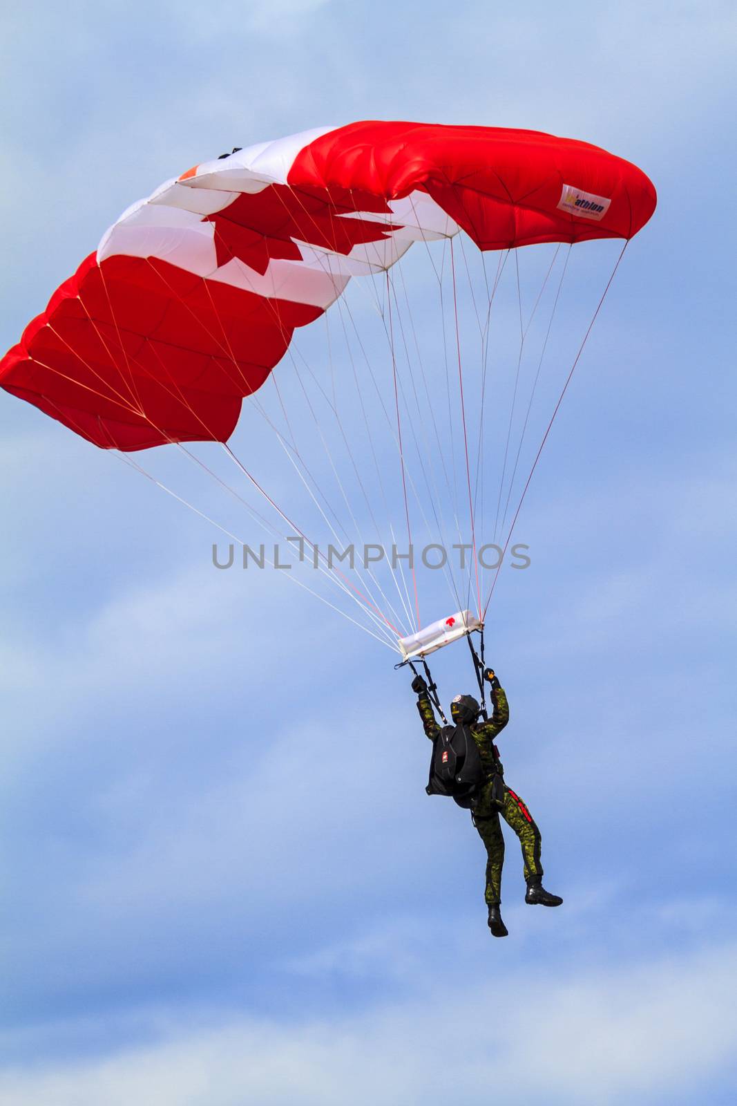 SPRINGBANK CANADA-17 JUN 2015: Canadian military culture festival, Skyhawk's, the Canadian Forces Parachute Team on show day. The Great Military spirit from 1812-2015 exhibition.