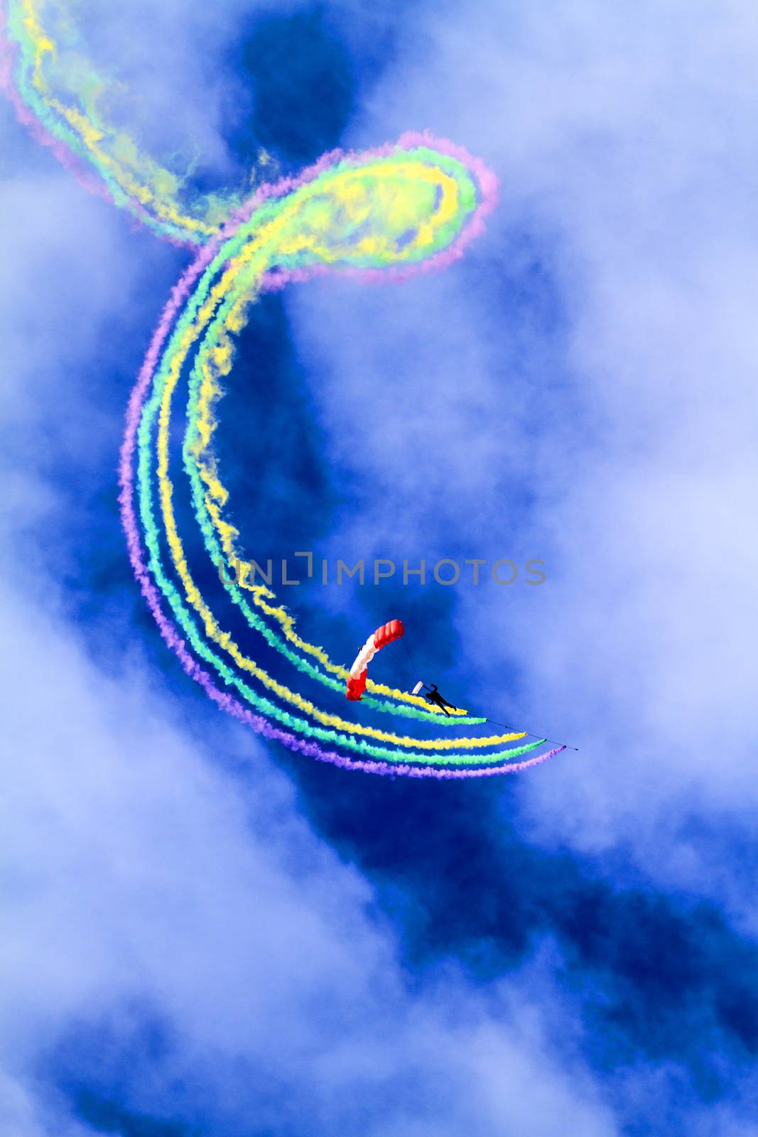 SPRINGBANK CANADA-17 JUN 2015: Canadian military culture festival, Skyhawk's, the Canadian Forces Parachute Team on show day. The Great Military spirit from 1812-2015 exhibition.