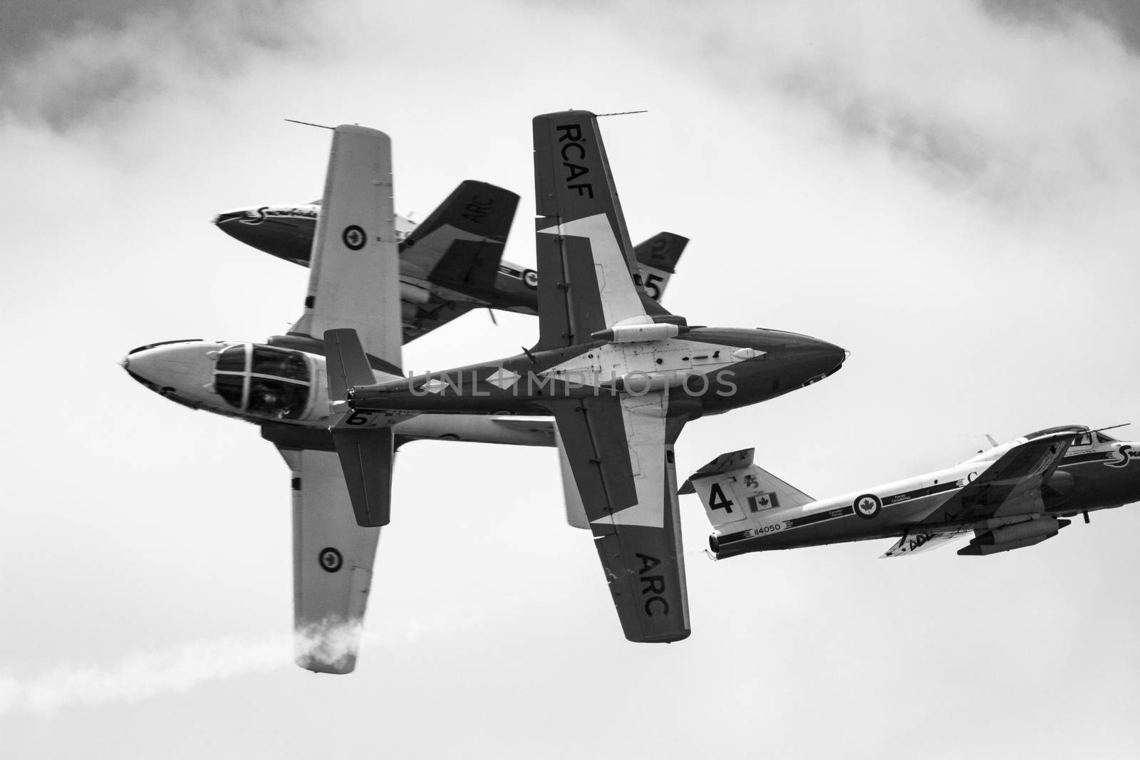 SPRINGBANK CANADA - JUL 20, 2015: The Snowbirds Demonstration Team demonstrate the skill, professionalism, and teamwork of Canadian Forces personnel during the Wings Over Lethbridge..