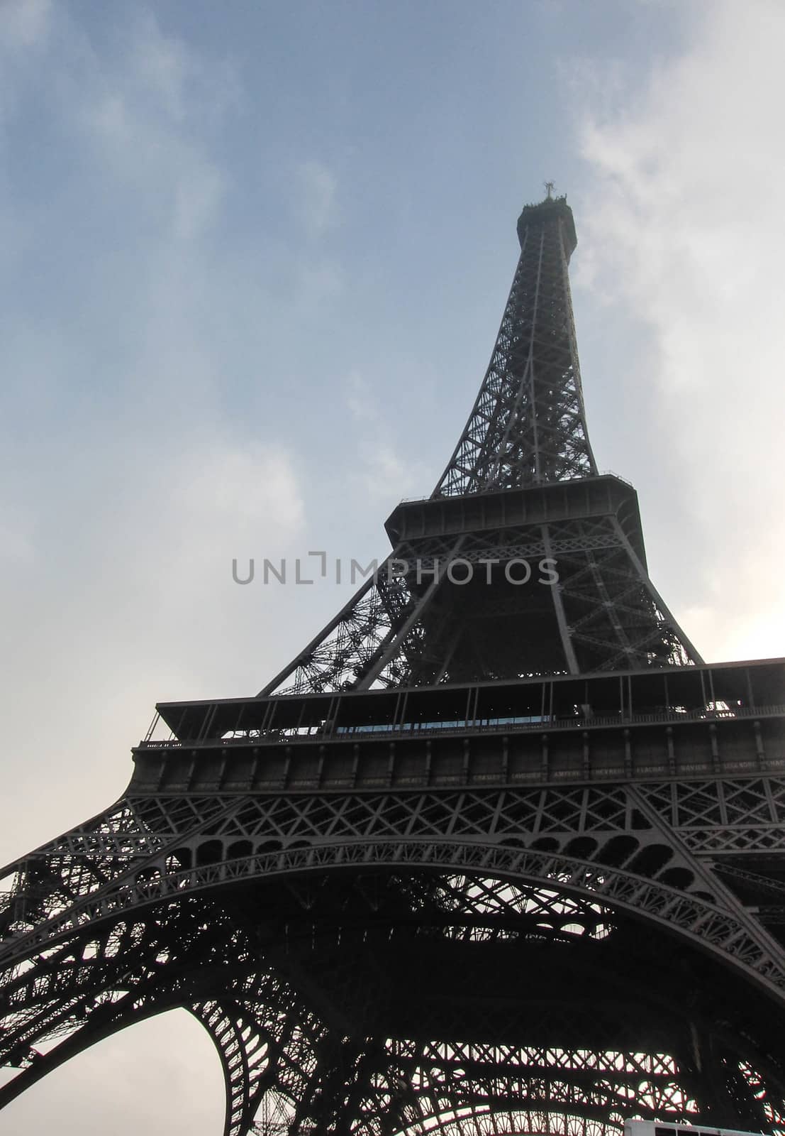 Closeup picture of the Eiffel Tower.
