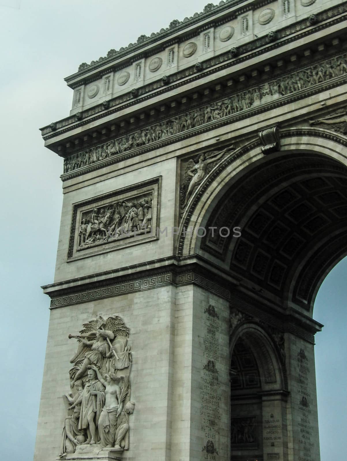 The Arch of Triumph in Paris, closeup picture.