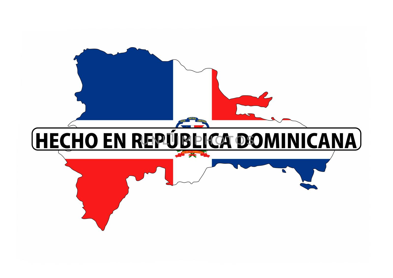 made in dominican republic country national flag map shape with text