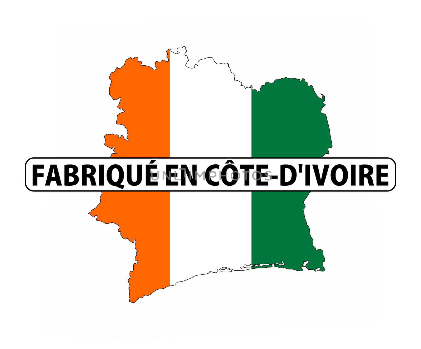 made in ivory coast country national flag map shape with text