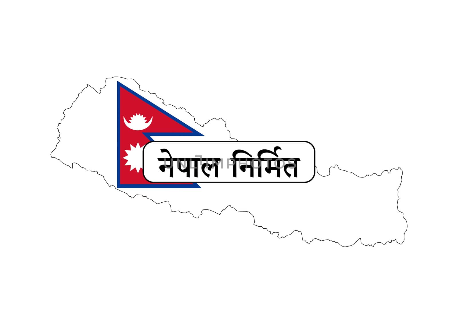 made in nepal country national flag map shape with text