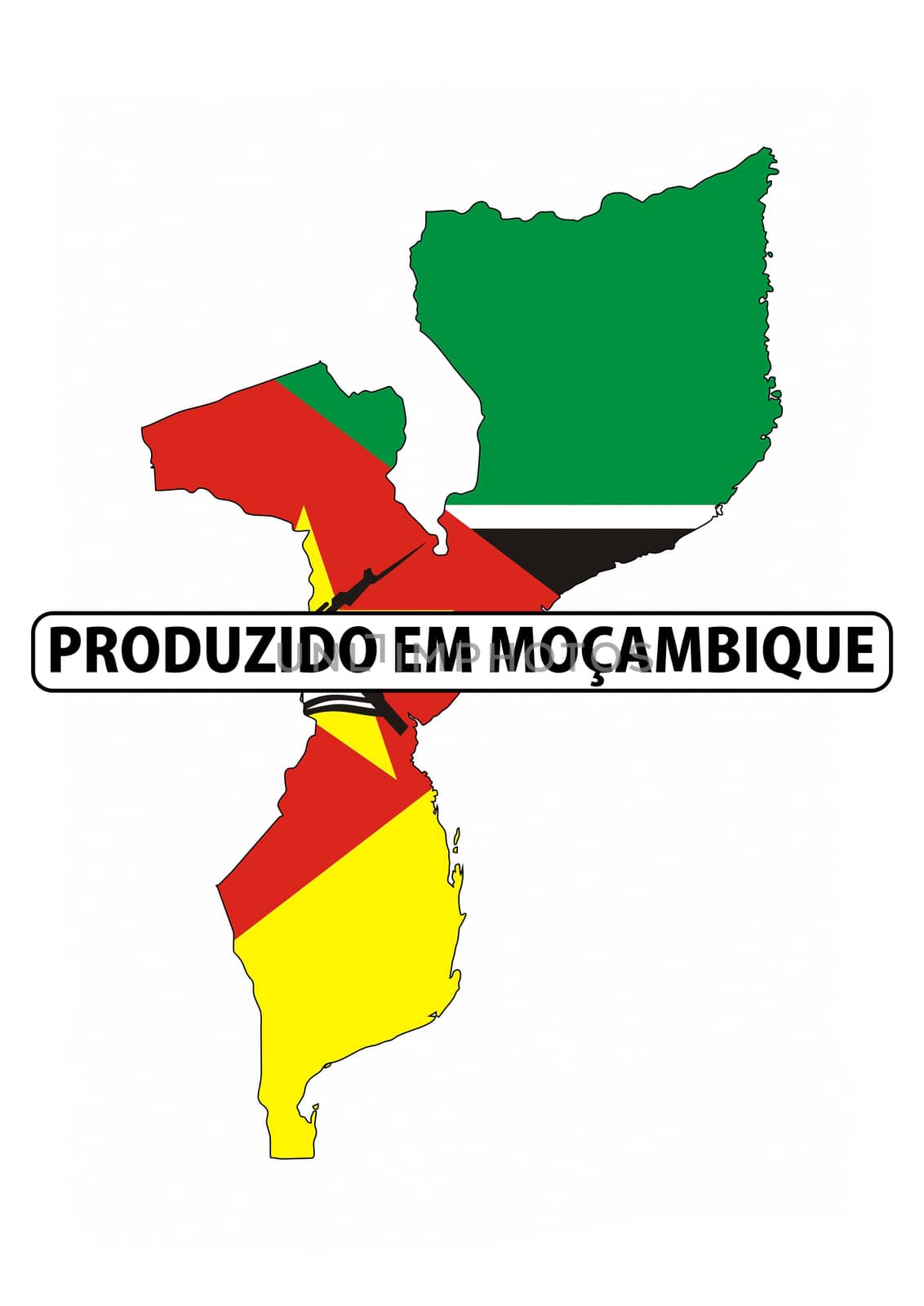 made in mozambique country national flag map shape with text