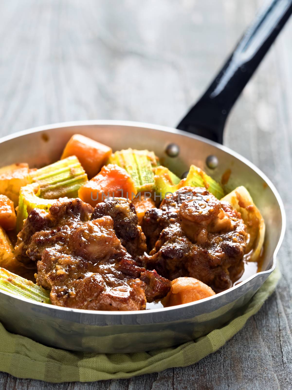 close up of rustic british oxtail stew