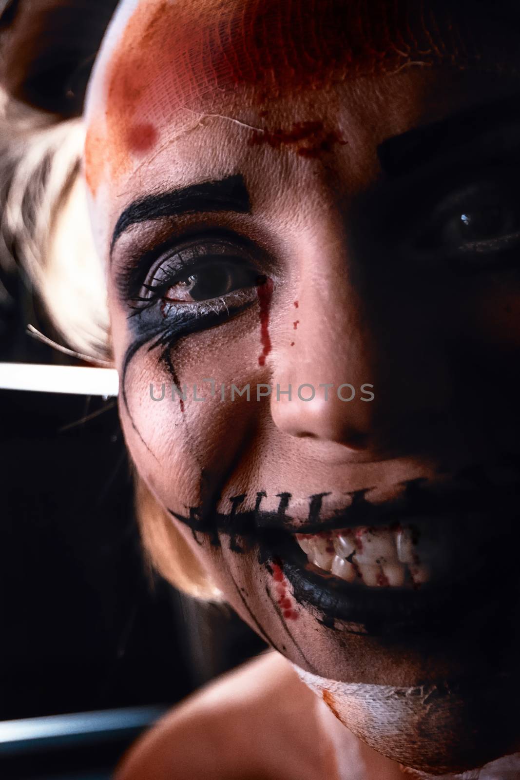 Horrible girl with scary mouth and eyes, halloween theme