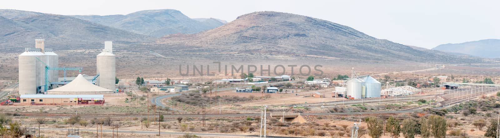 PRIESKA, SOUTH AFRICA - AUGUST 24, 2015: Sunrise panorama of the industrial area in Prieska in the Northern Cape Province of South Africa. 