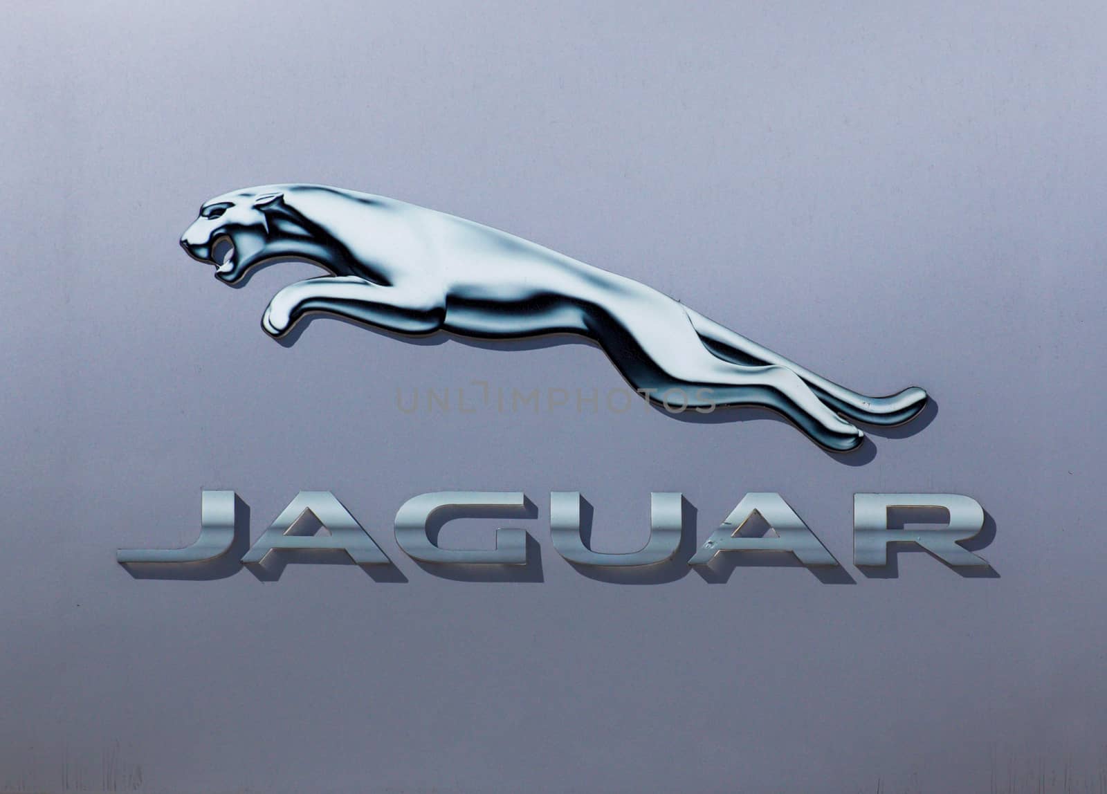 GLENDALE, CA/USA - OCTOBER 24, 2015: Jaguar automobile dealership logo.