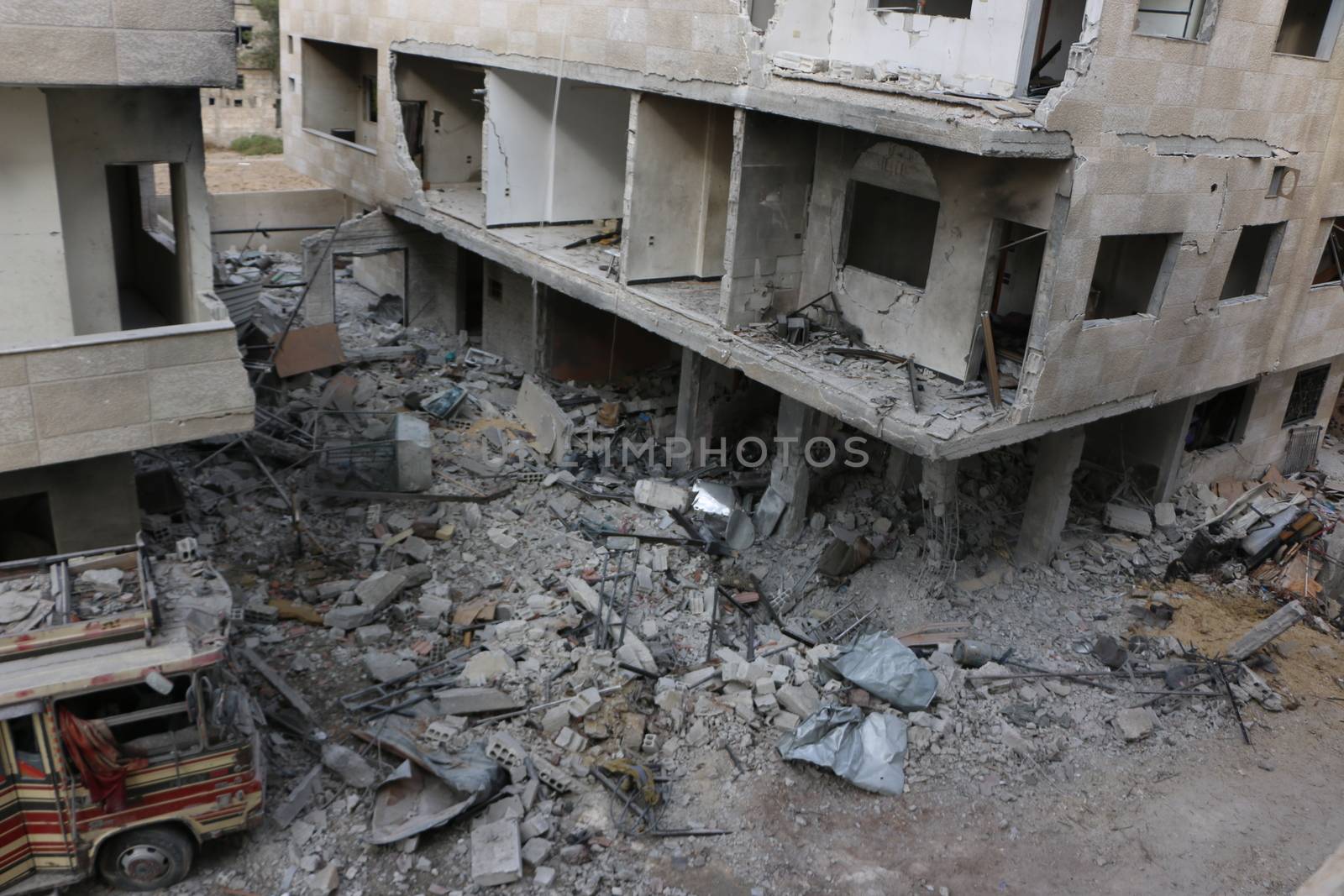 SYRIA, Damascus: Damaged buildings are seen in the Marj al-Sultan neighborhood in eastern Damascus on October 24, 2015.