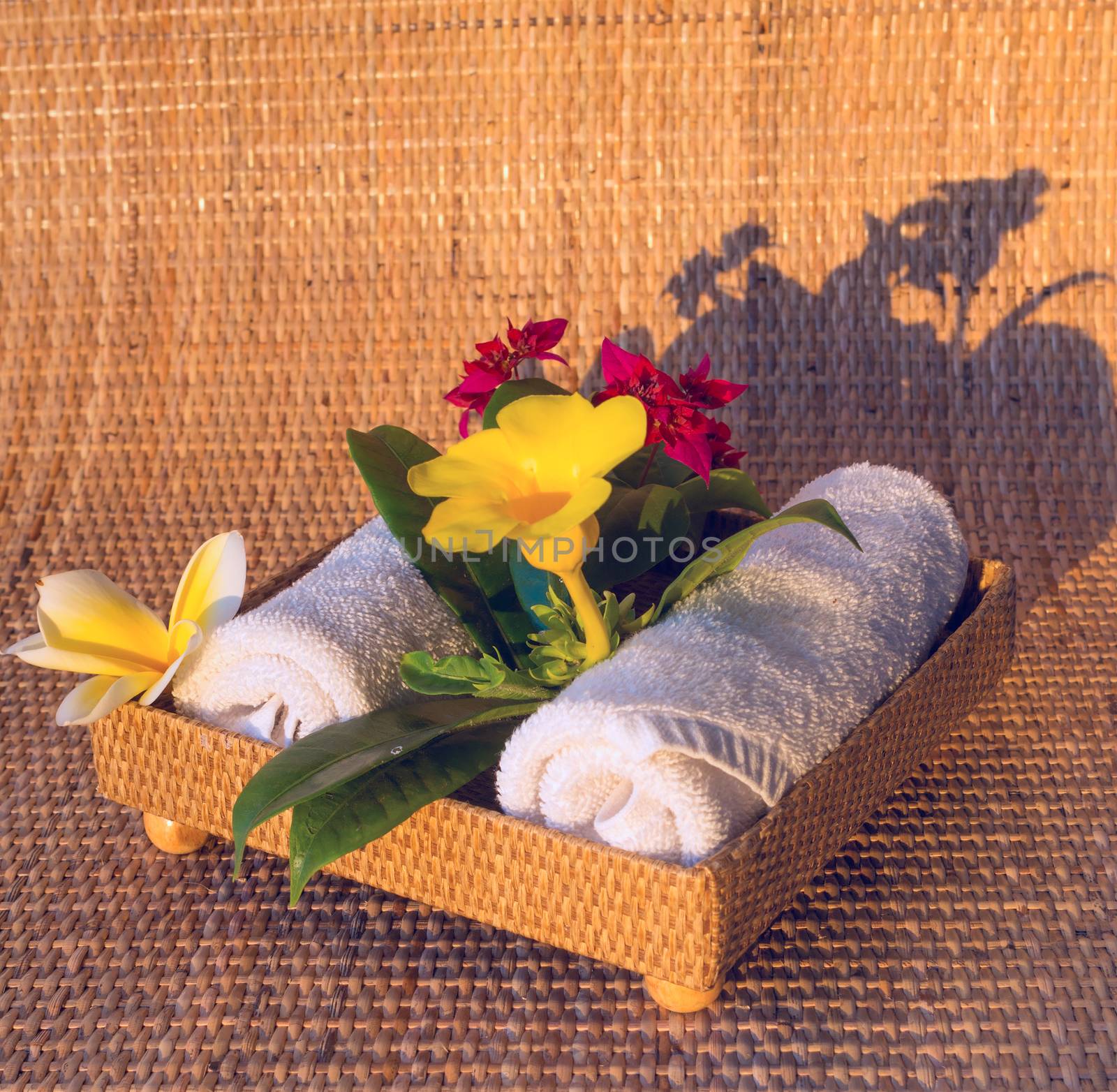 Towels with red yelow and white flowers