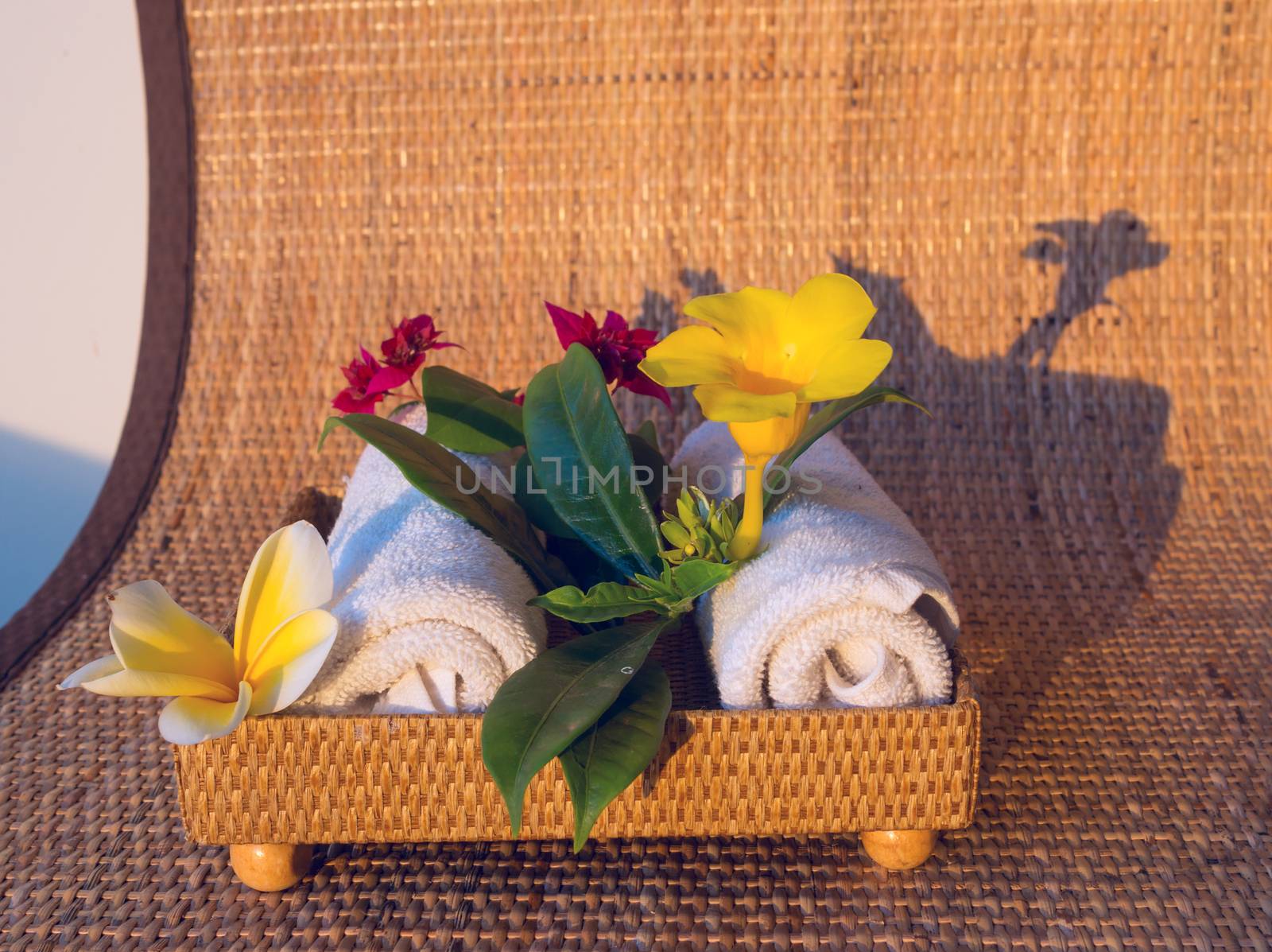 Two towels with red, yelow and white flowers