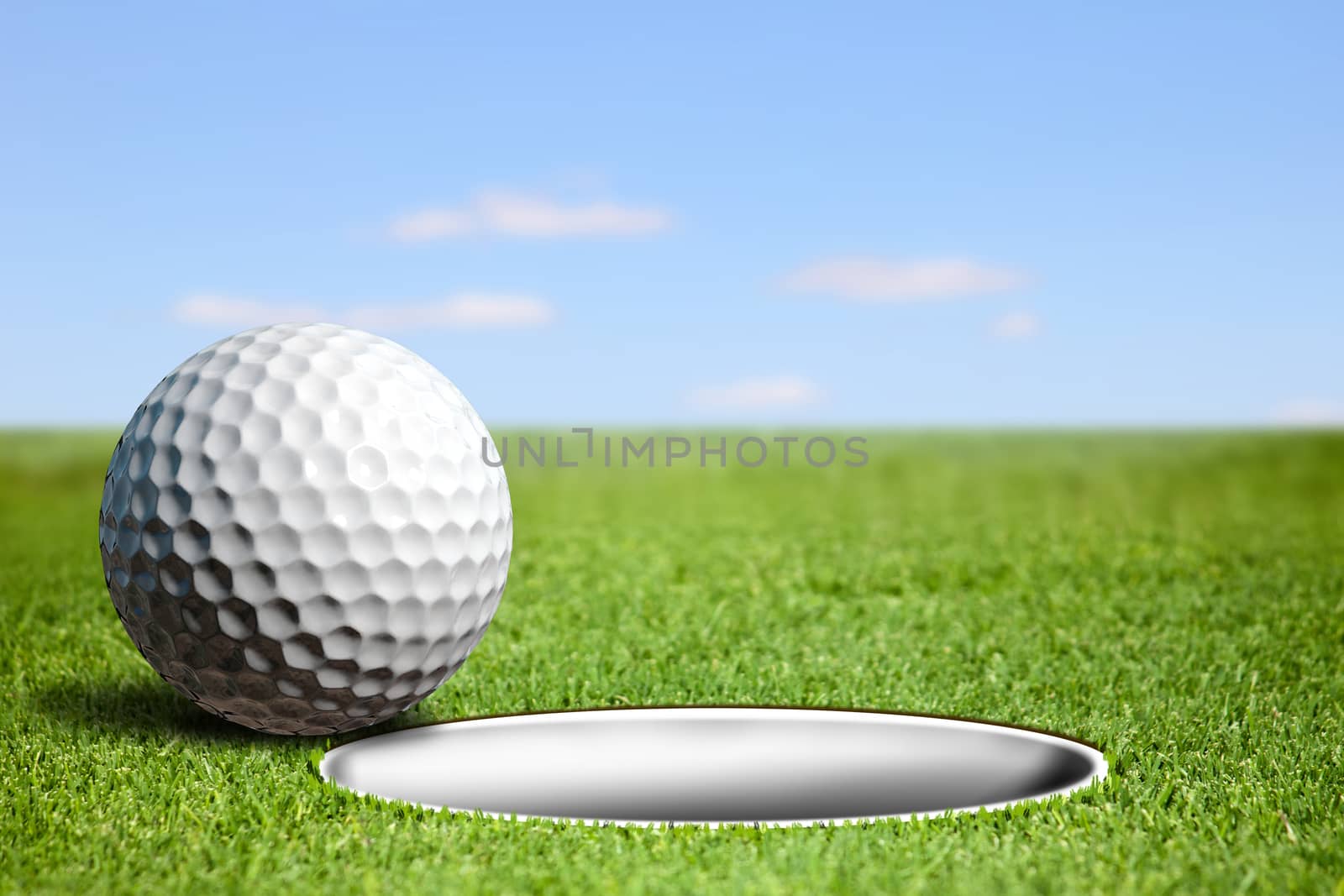Abstract illustration golf ball at the hole