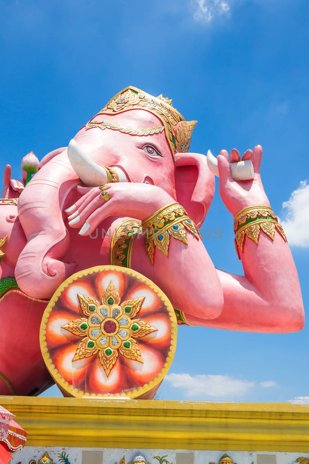 Beautiful Ganesh statue on blue sky at wat saman temple in Prachinburi province of thailand, Is highly respected by the people of Asia