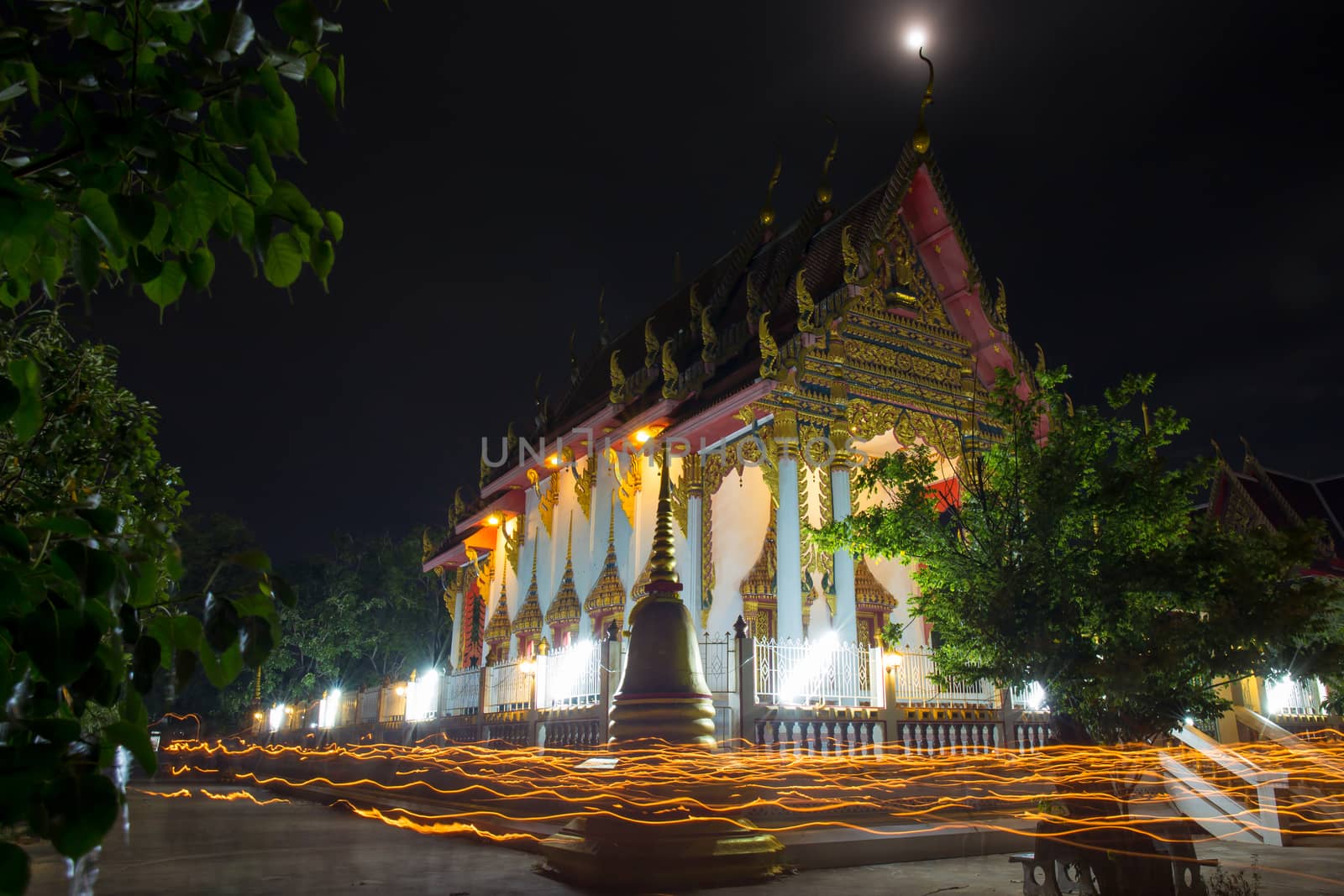Buddhism candle light waving rite in Magha Puja, Asalha Puja and Visakha Puja Day at Thailand.