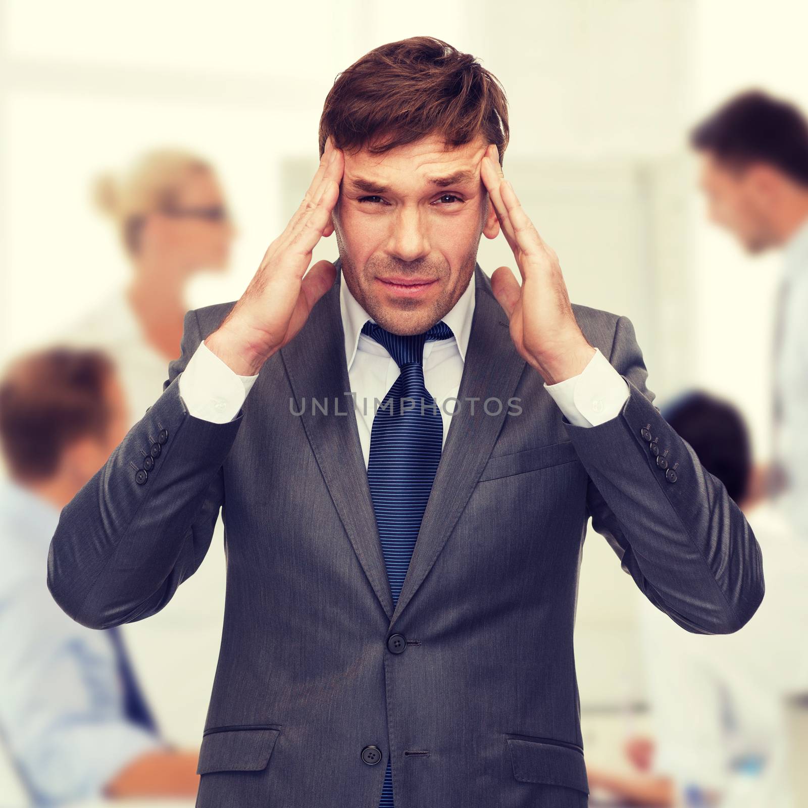 business and office, stress, problem, crisis concept - stressed buisnessman or teacher having headache