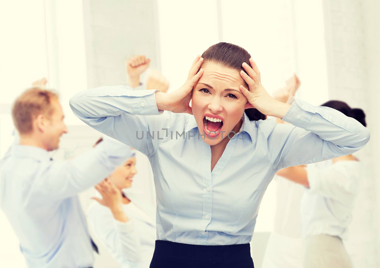 business, office and stress concept - angry screaming businesswoman