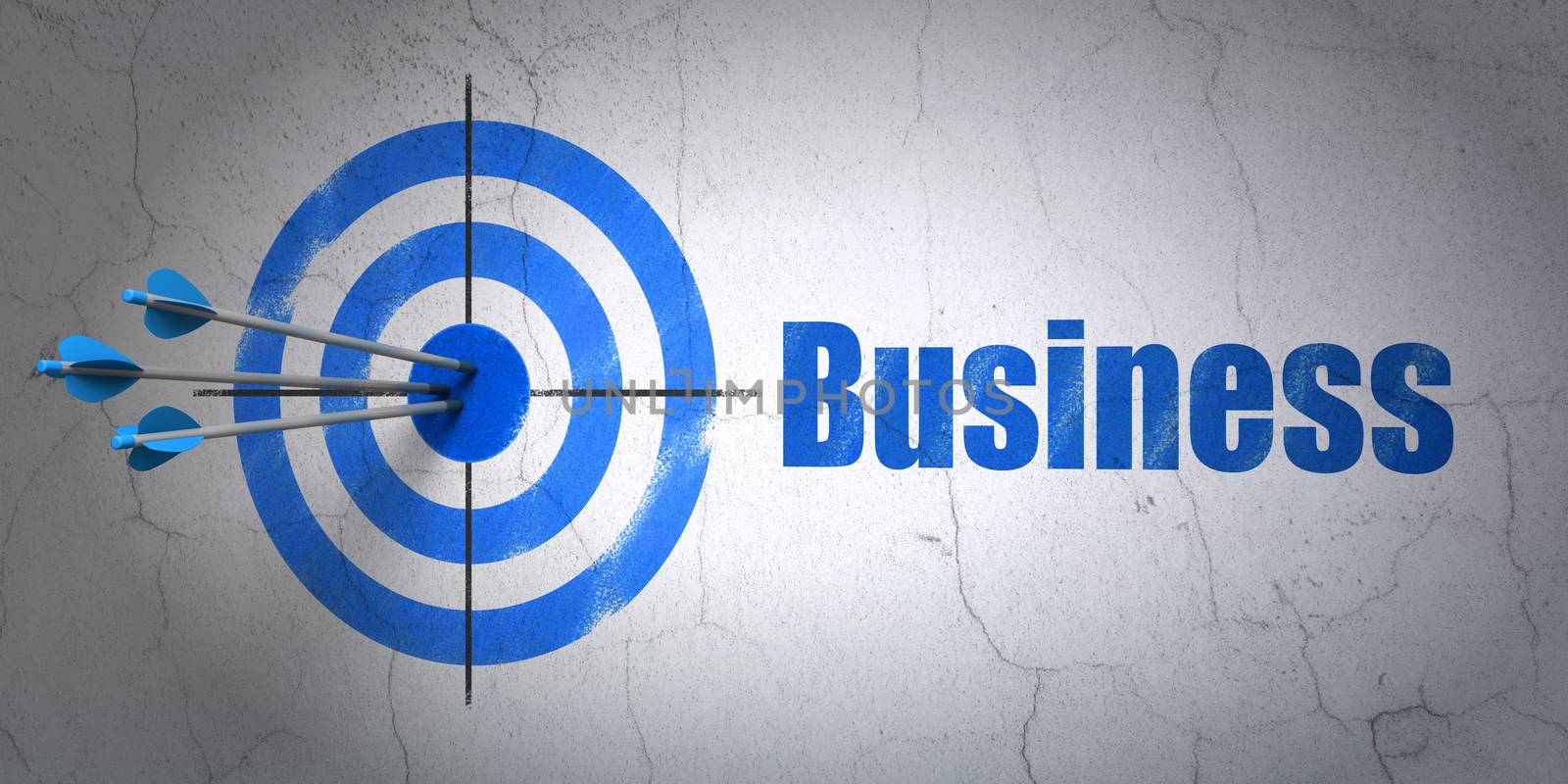 Success business concept: arrows hitting the center of target, Blue Business on wall background