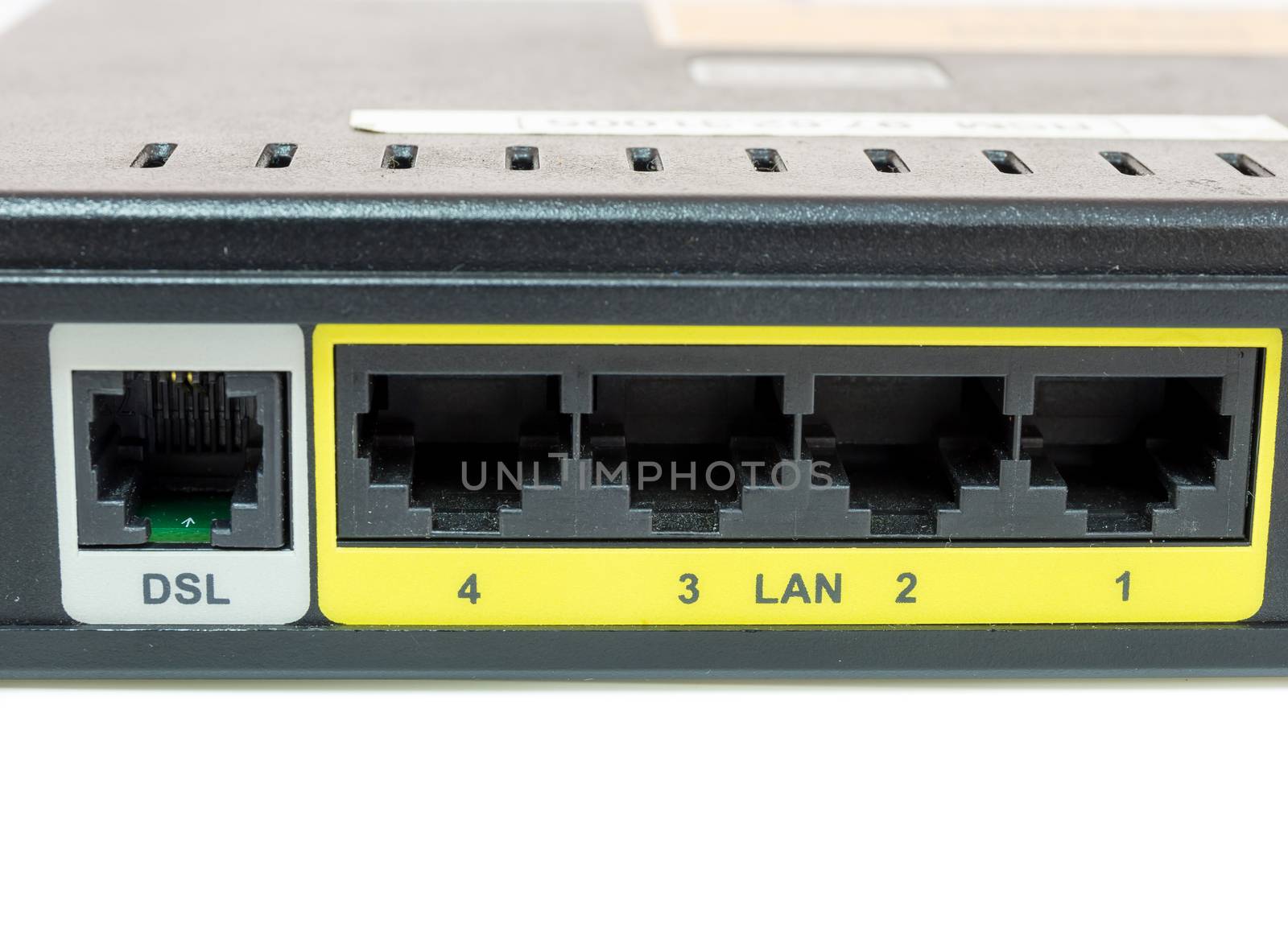 Close up network switch mount port for connect network and DSL by powerbeephoto