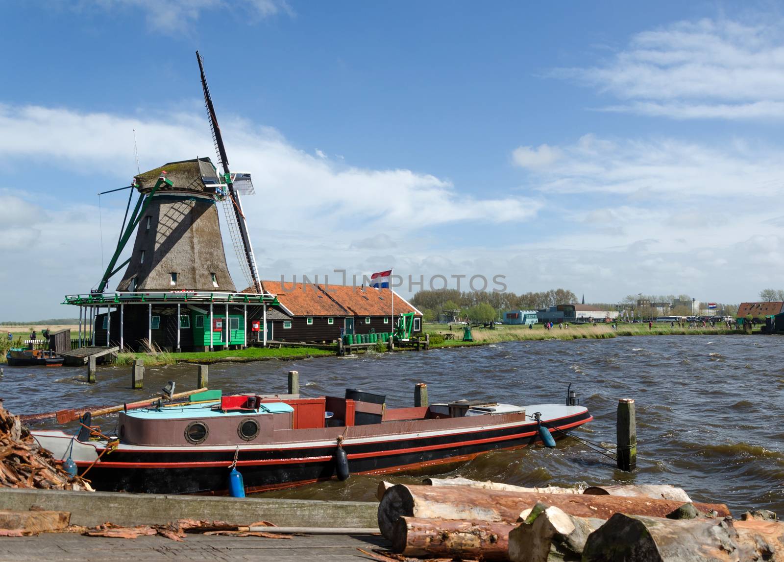 Wind mills in Zaanse Schans, Travel Destination by siraanamwong